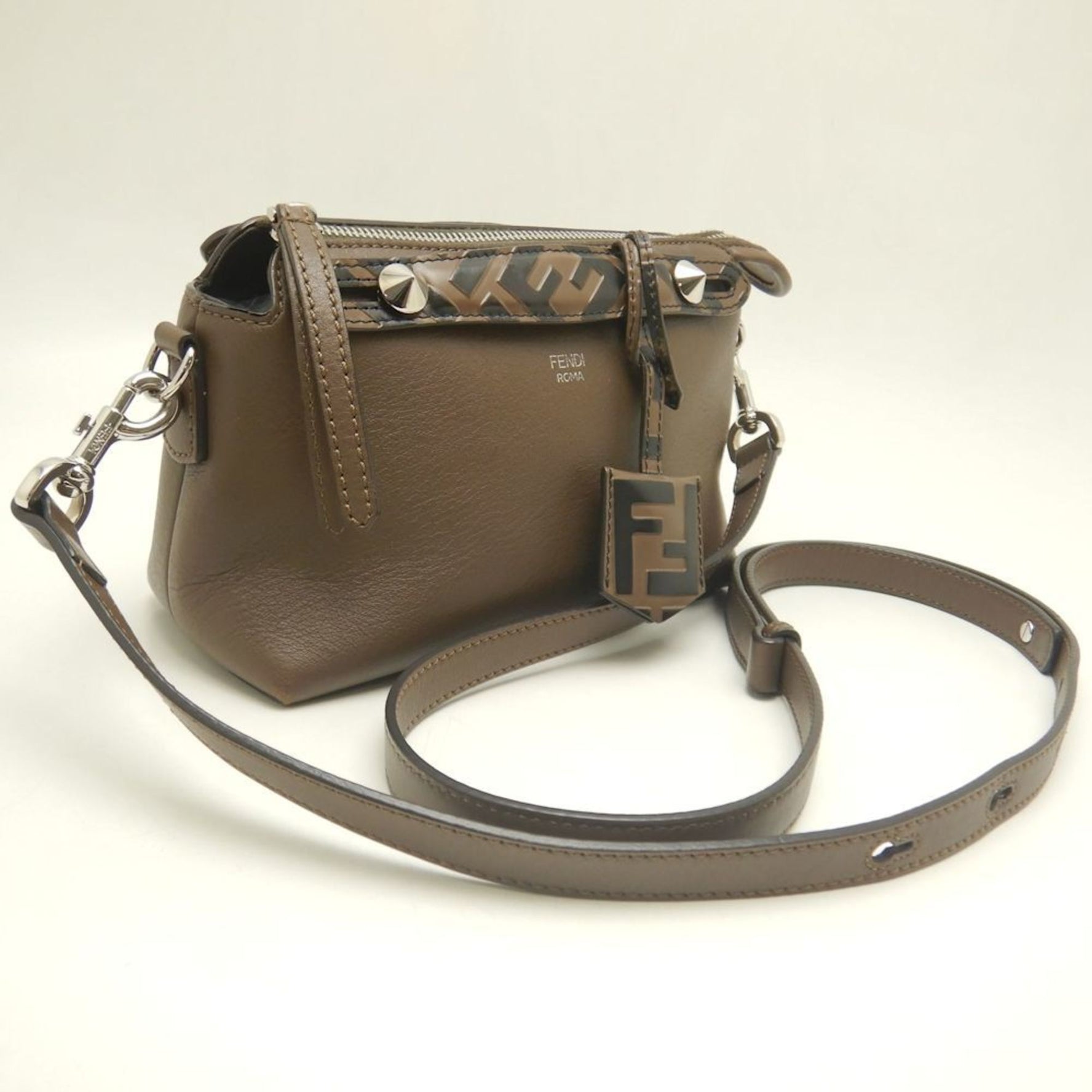 FENDI By the Way Mini Zucca 8BL145 A6C0 Shoulder Bag in Brown Leather, Women's,