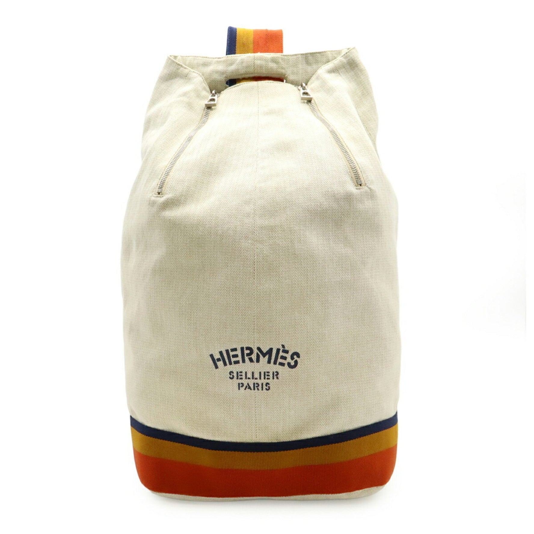 HERMES Cavalier Shoulder Bag/Body Bag Canvas Natural Orange Yellow Navy