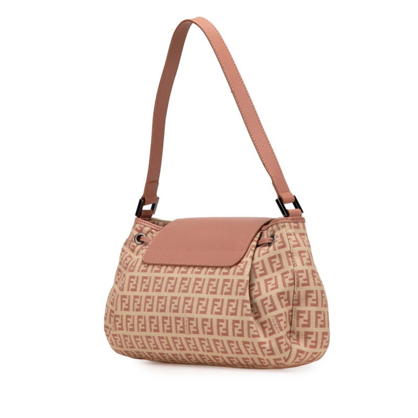 Fendi Zucchino One-Shoulder Bag Handbag Beige Pink Canvas Leather