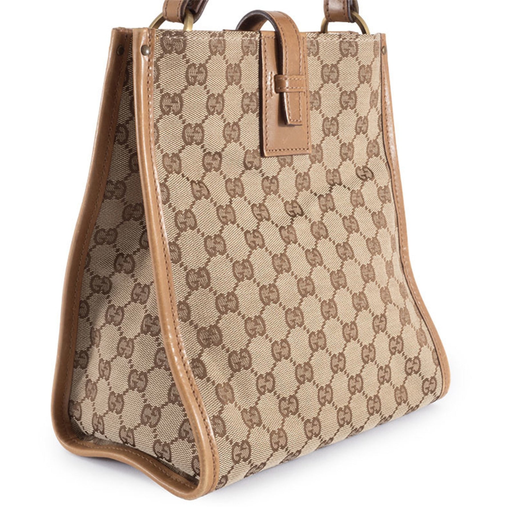 Gucci GG Canvas Shoulder Bag Leather Beige Brown