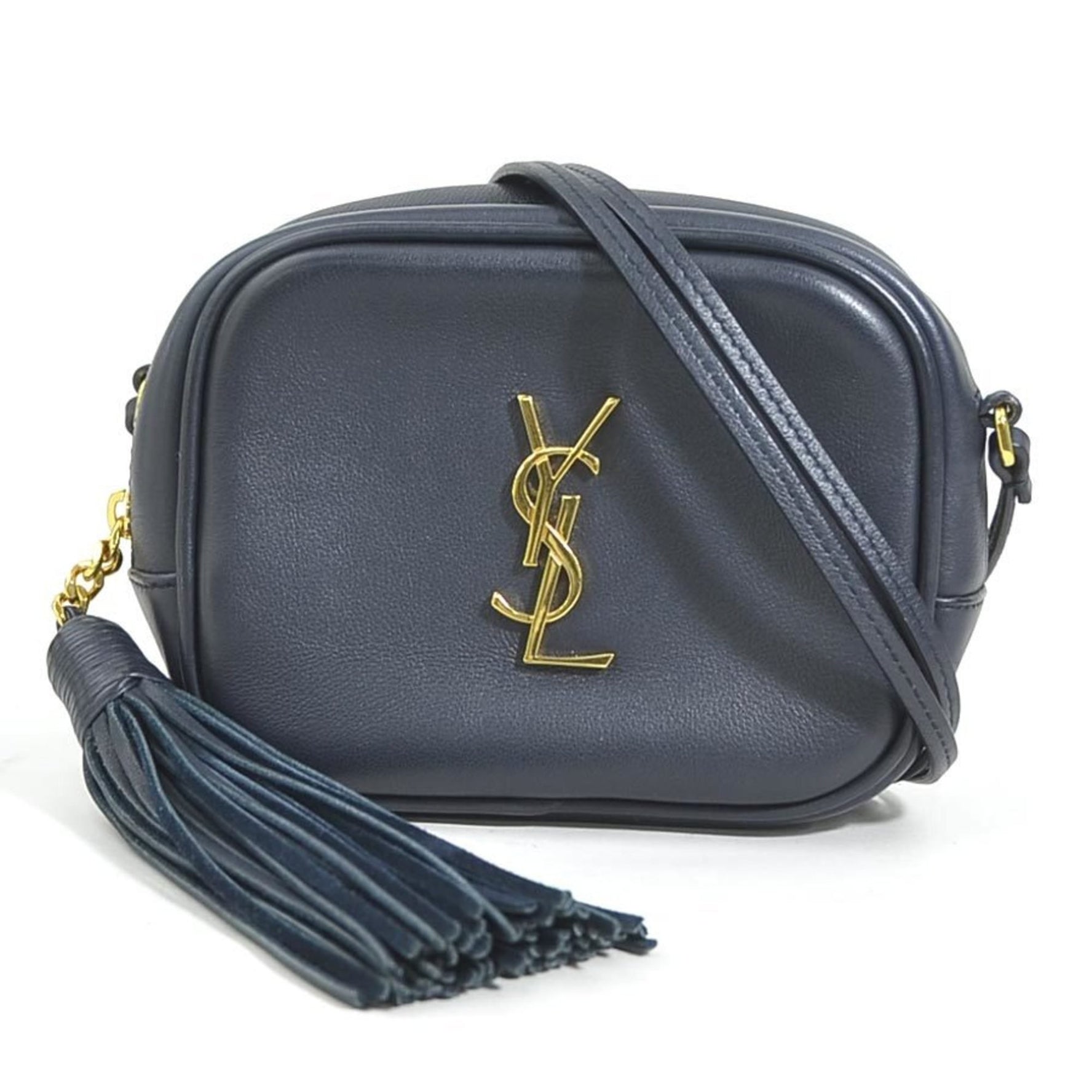 Saint Laurent shoulder bag, leather, navy, gold, women's, 425317, 90131g