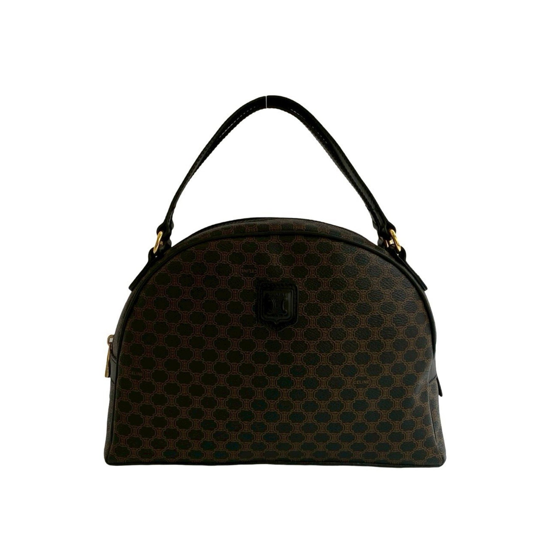 CELINE Macadam Blason Triomphe Leather Handbag/Mini Boston Bag, Black