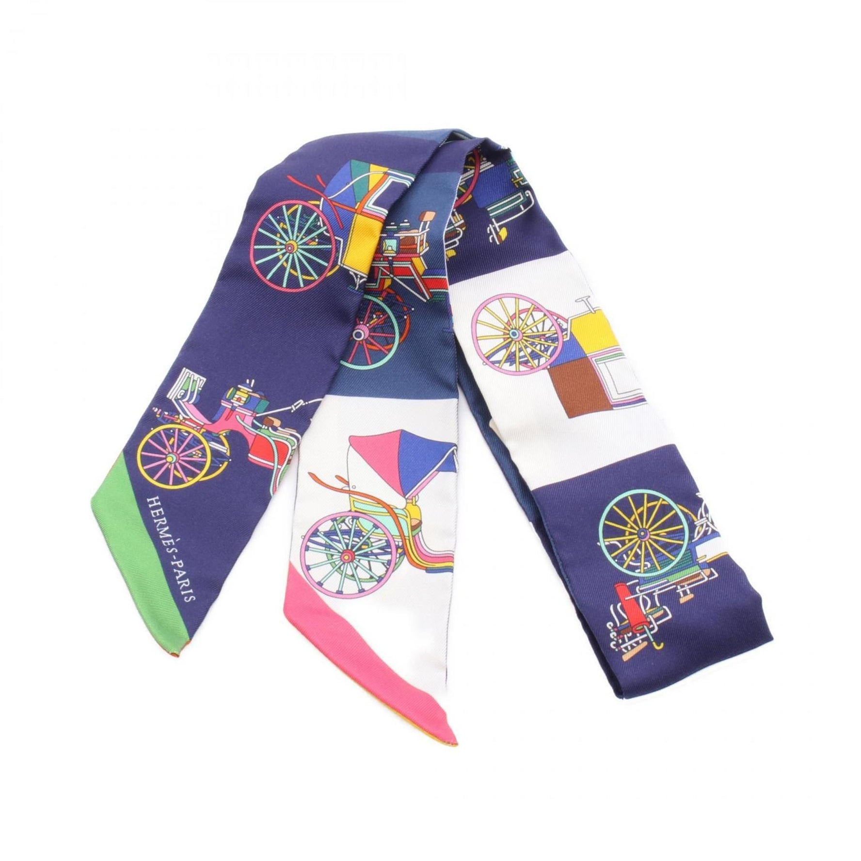 Hermes Twilly Voitures Exquises Silk Scarf Navy Multicolor