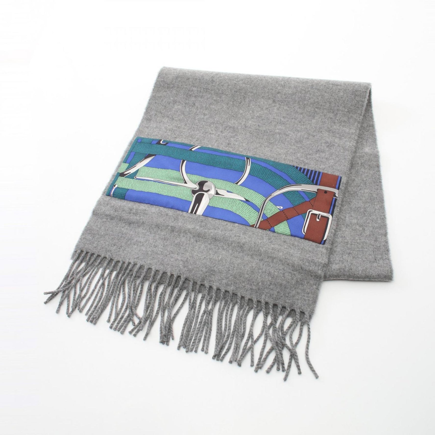 Hermes HERMES Patch de Soie Scarf Clothing Silk Cashmere Women's Grey Multicolor