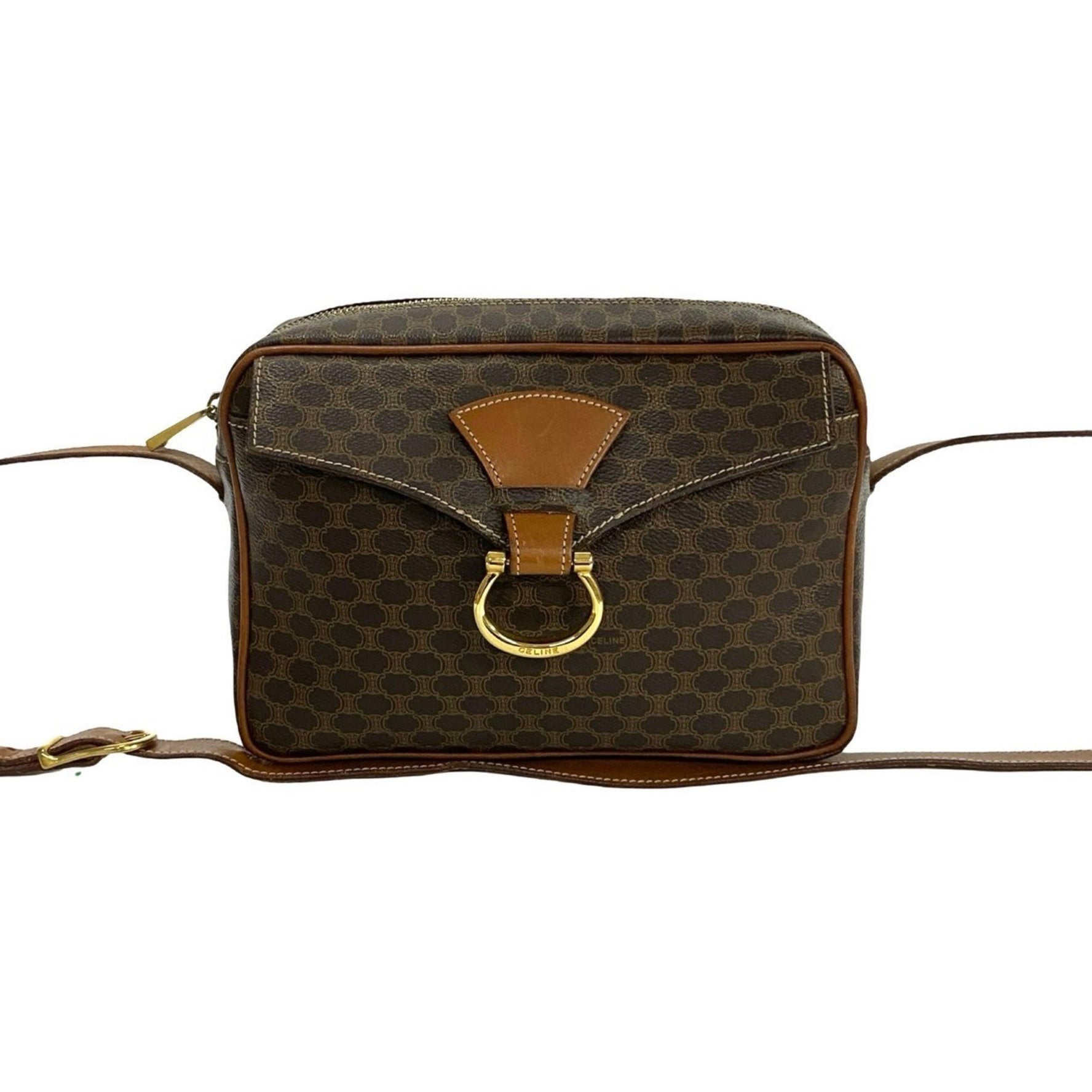 CELINE Vintage Macadam Blason Triomphe Leather Shoulder Bag/Pochette/Sacoche, 252-7