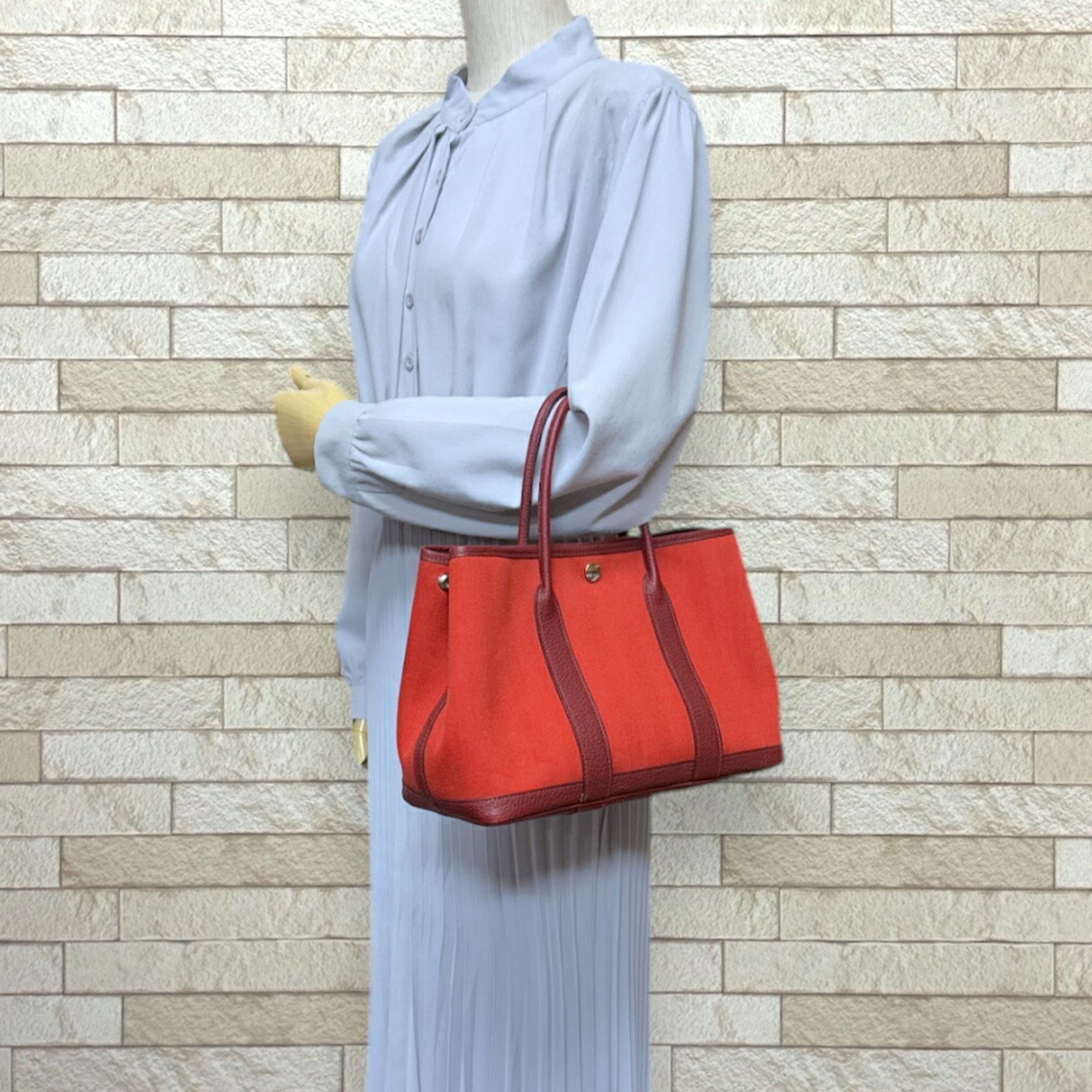 Hermes Garden TPM Handbag Toile Chevron Red