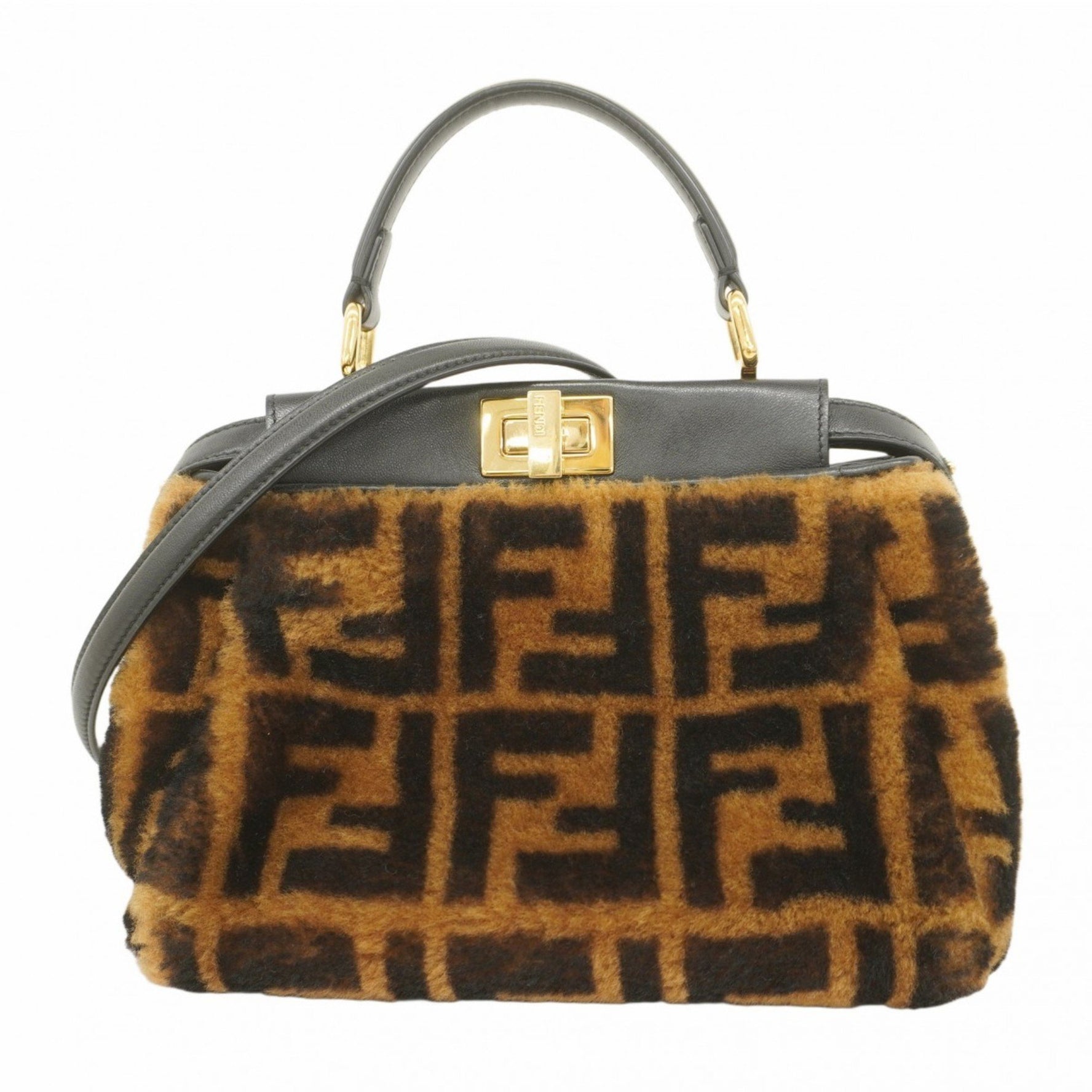 Fendi Zucca Mini Peekaboo Handbag in Brown and Black Mouton, Bag