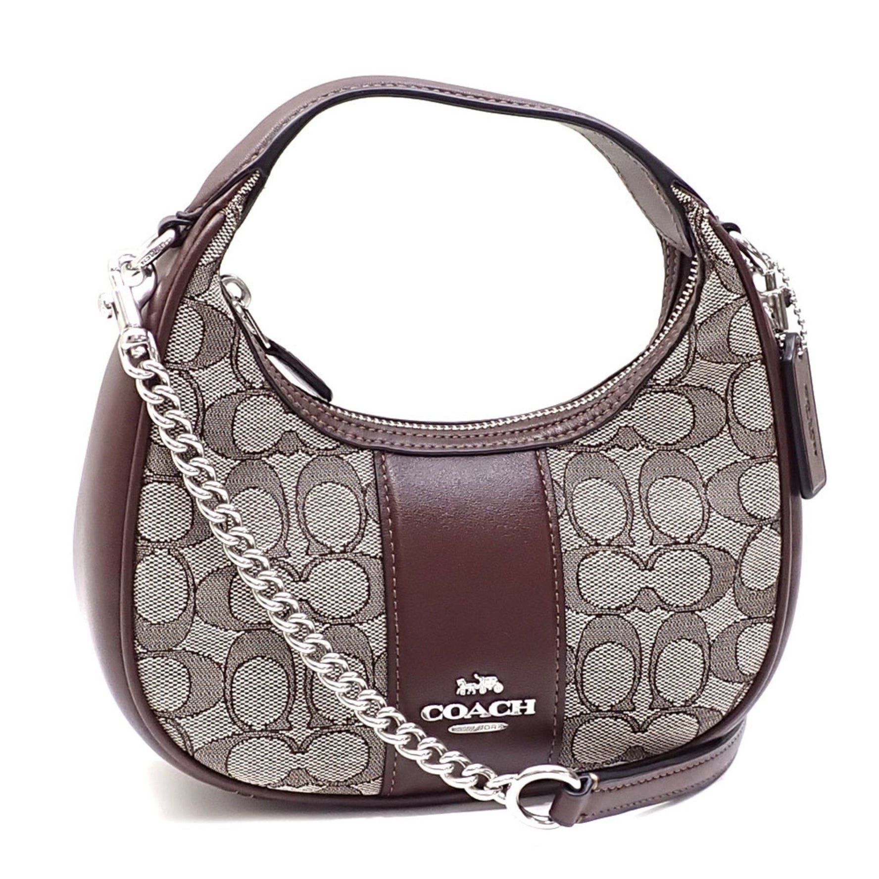 Coach Signature Carmen Mini Crossbody Handbag, Oak, Maple, Jacquard, and Leather, Shoulder Bag