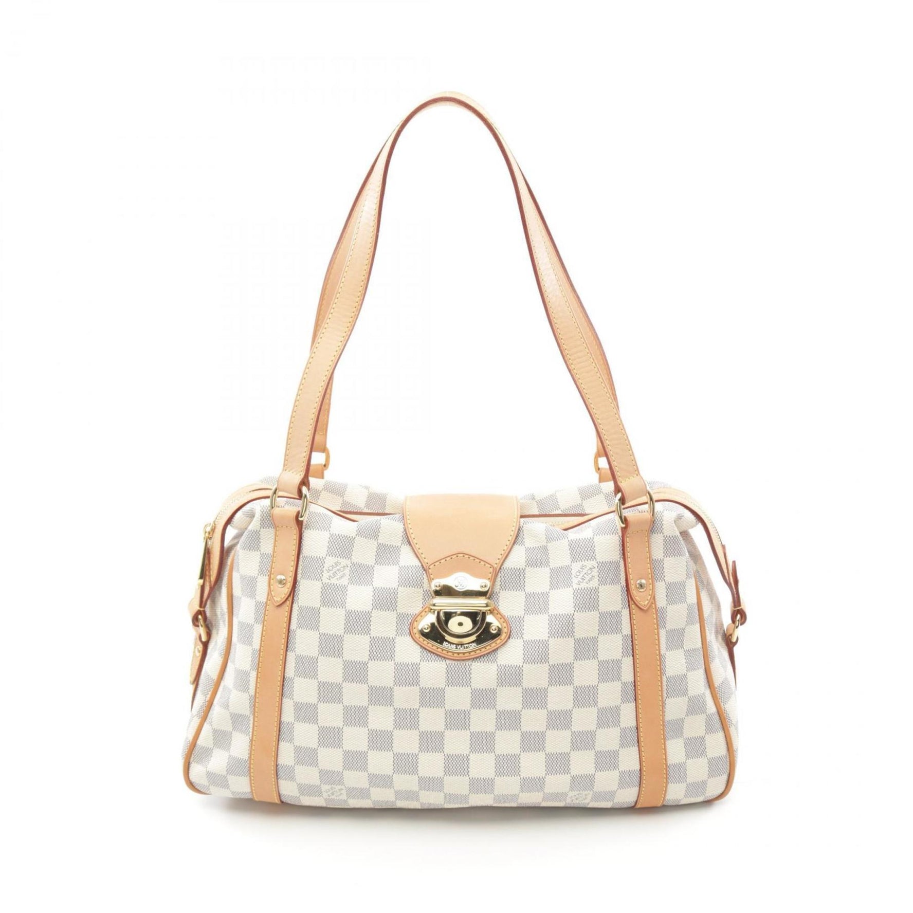 Louis Vuitton Stresa PM Shoulder Bag, Coated Canvas, Leather, Damier Azur, Women's, White, N42220