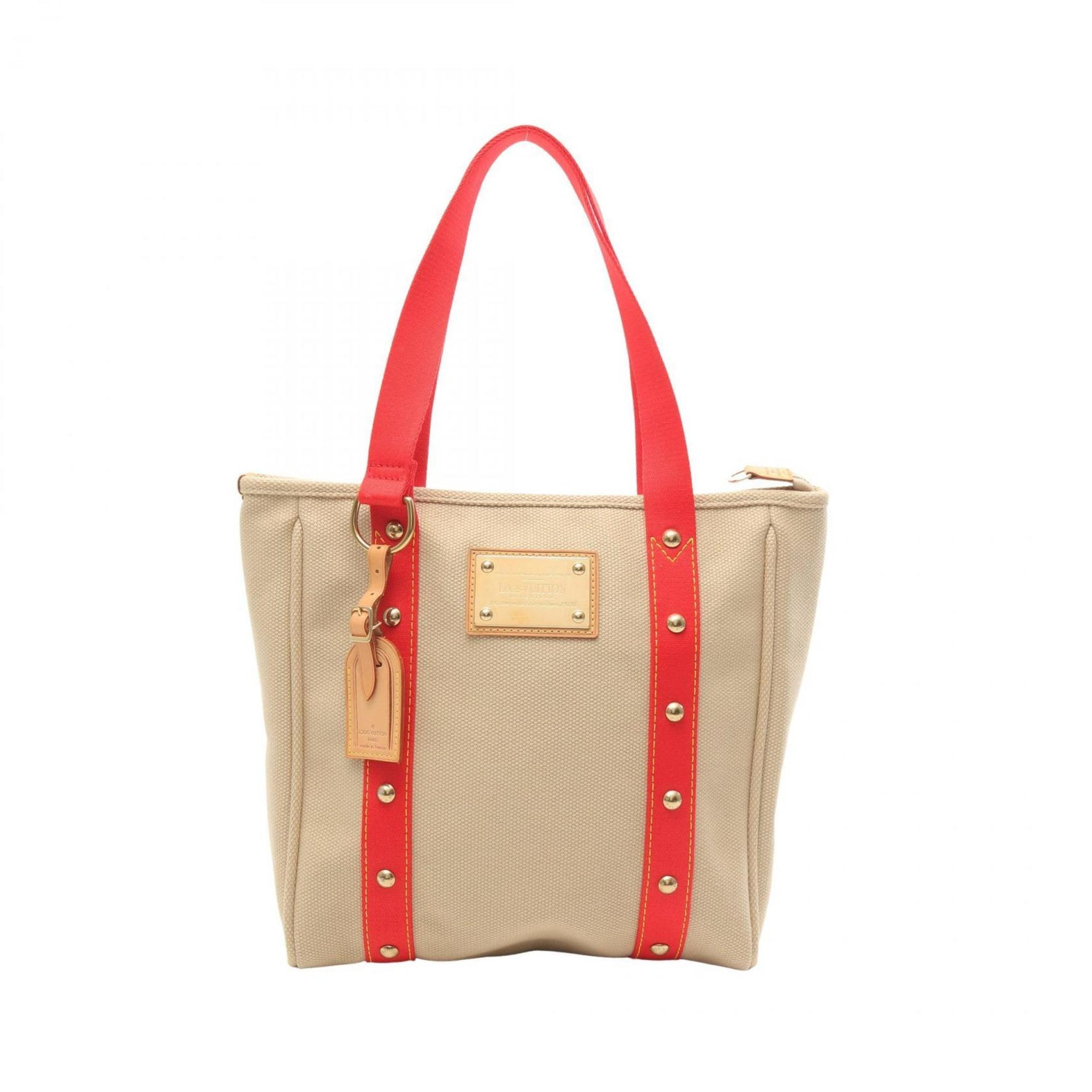 Louis Vuitton Cabas MM Tote Bag, Canvas and Leather, Antigua, Beige Red