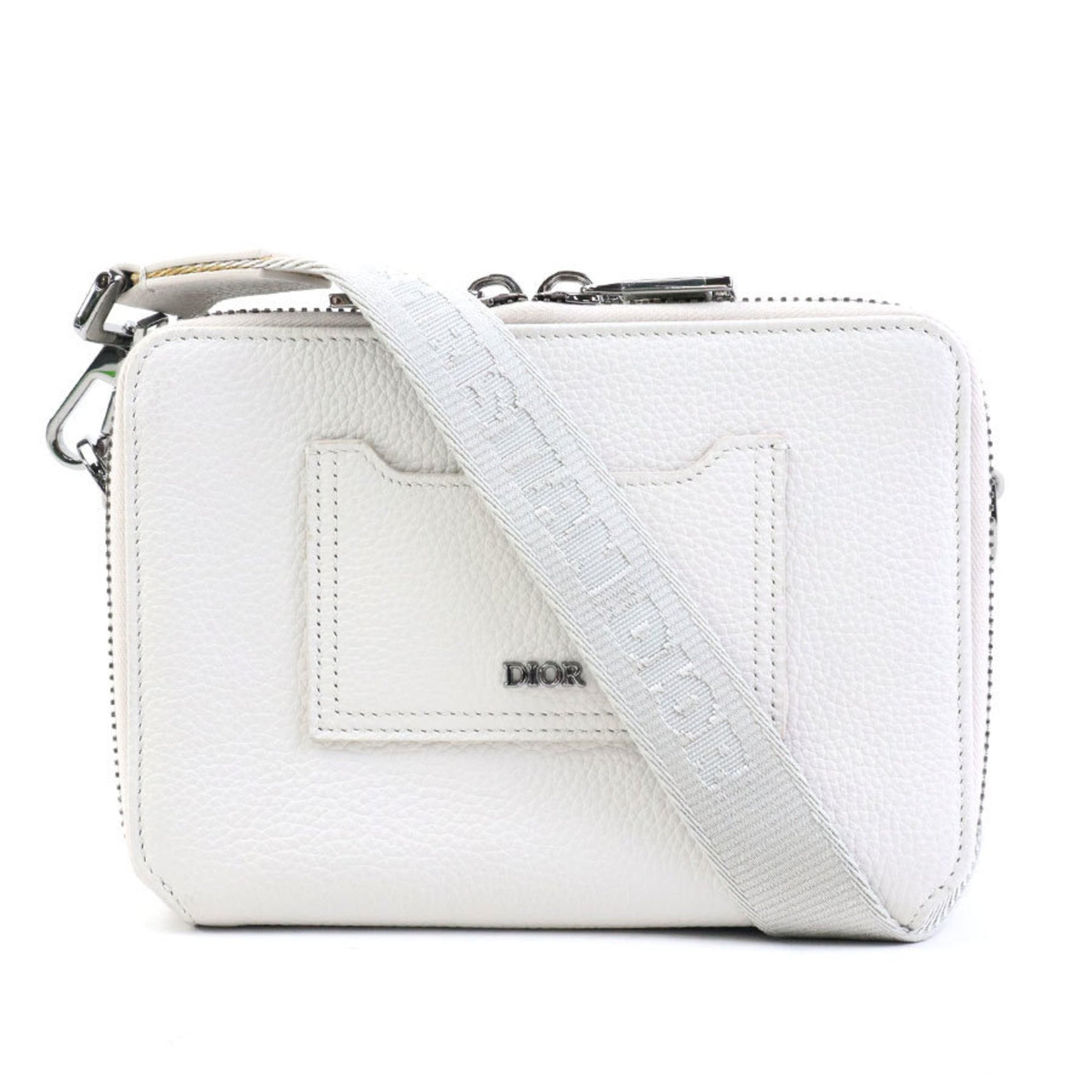 Christian Dior Shoulder Bag Leather White Grey