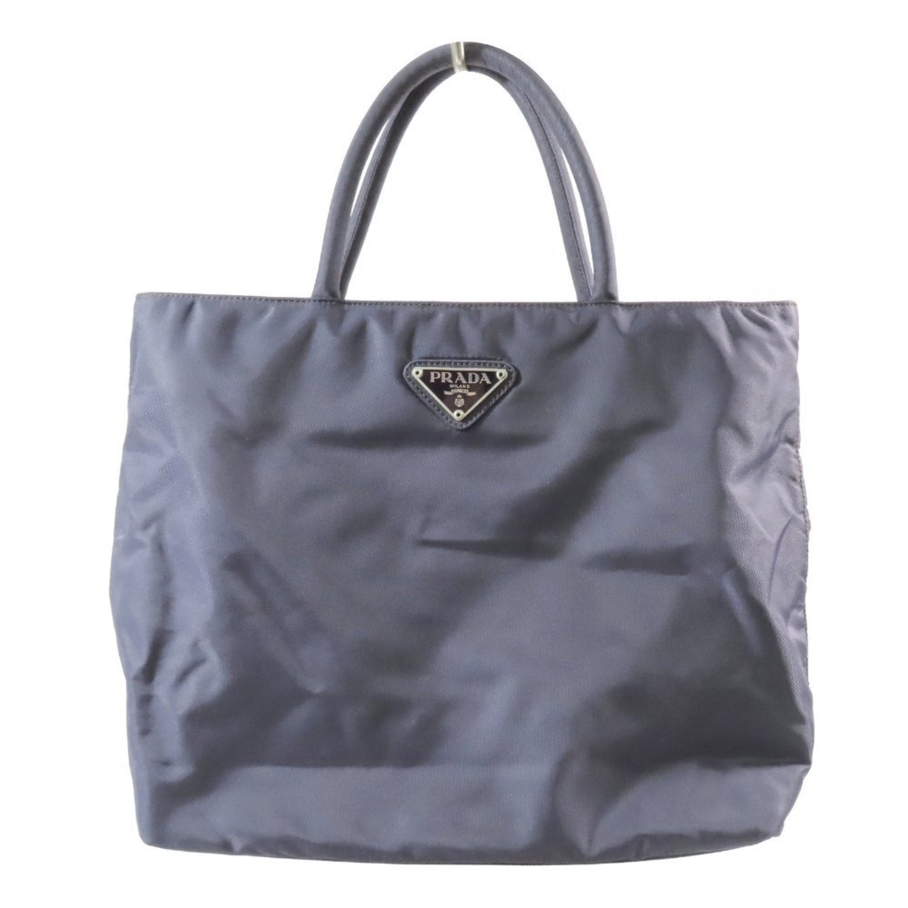 PRADA Triangle Logo Tessuto Nylon Tote Handbag with Plate, Blue