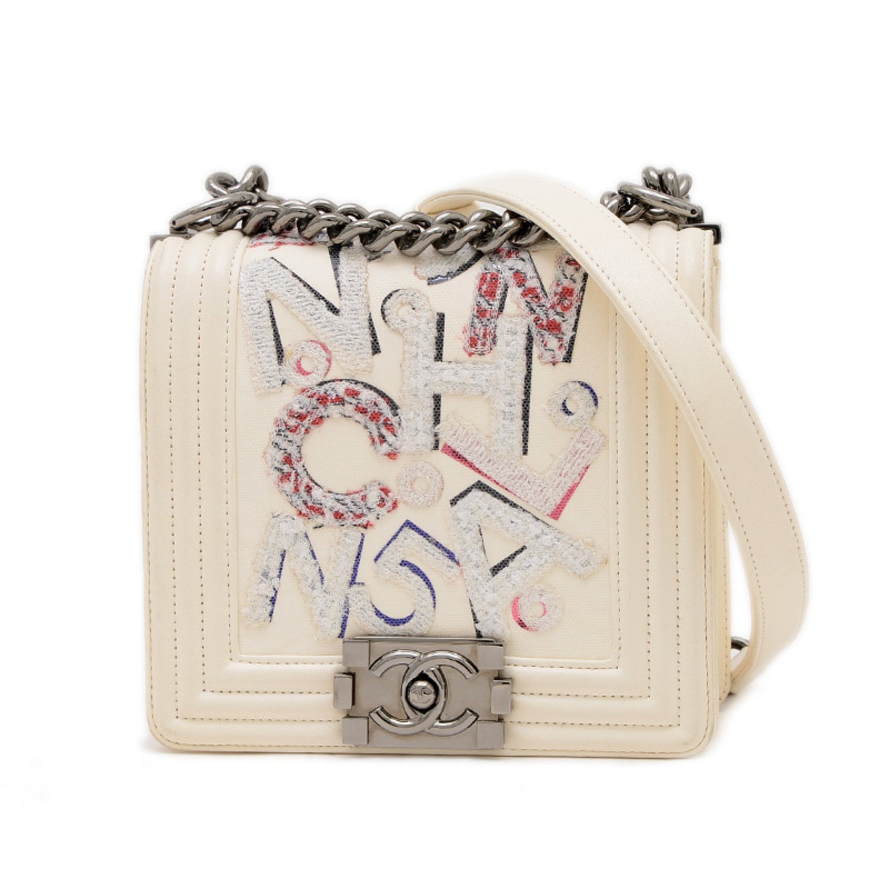 CHANEL Boy Chain Shoulder Bag Leather Canvas