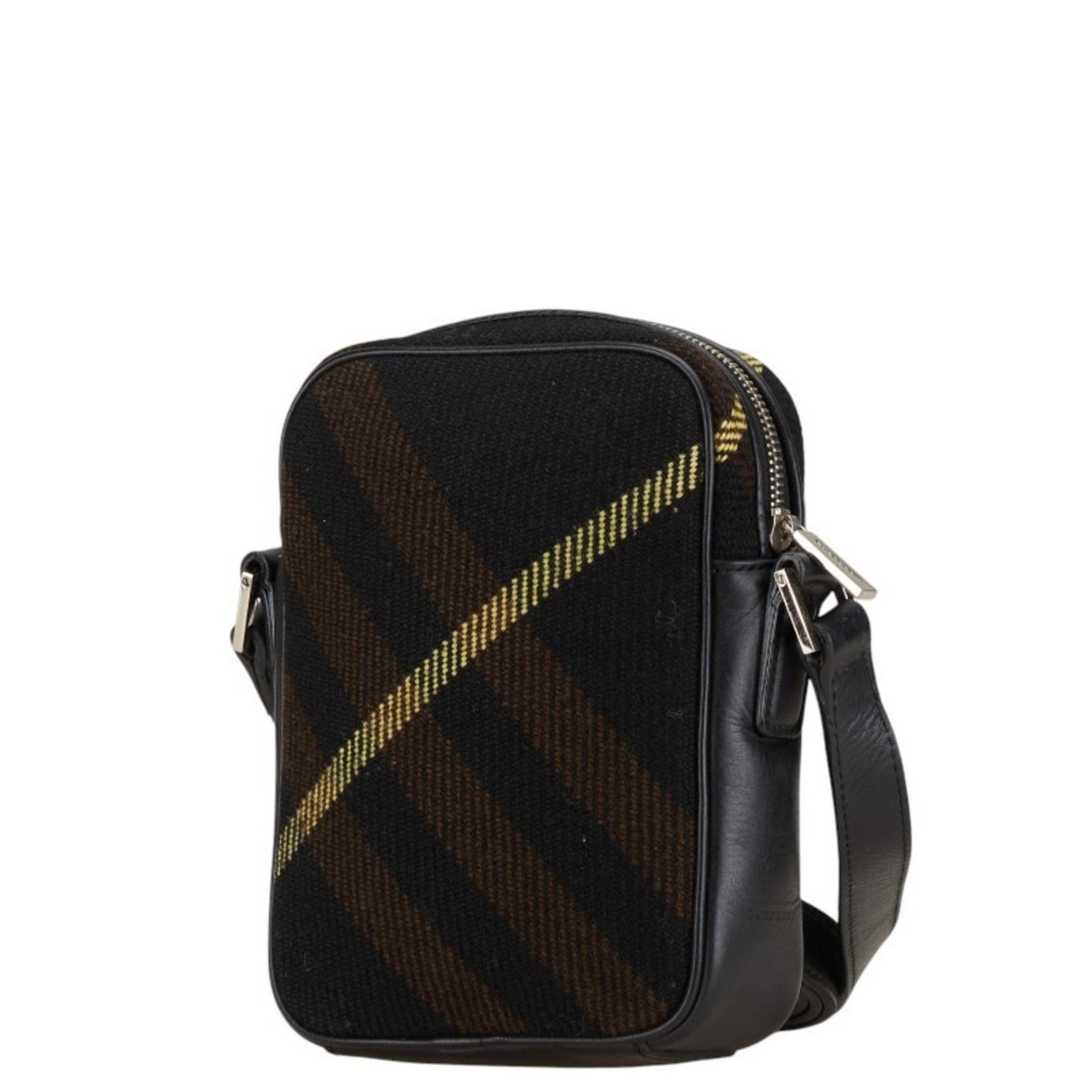 Burberry Check Shoulder Bag Black Brown Wool Leather Women's BURBERRY