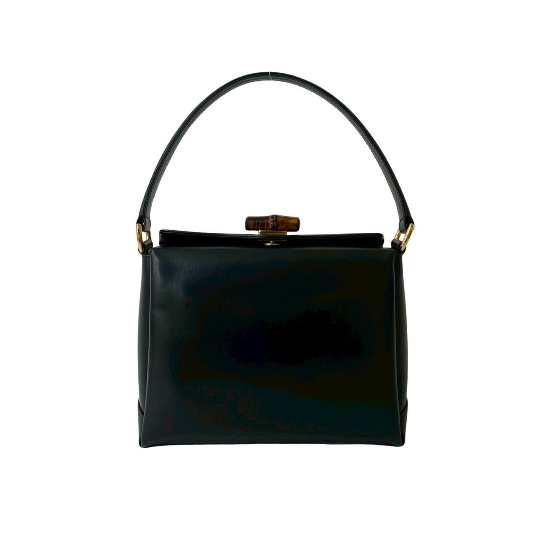 GUCCI Old Bamboo Turnlock Leather Handbag in
