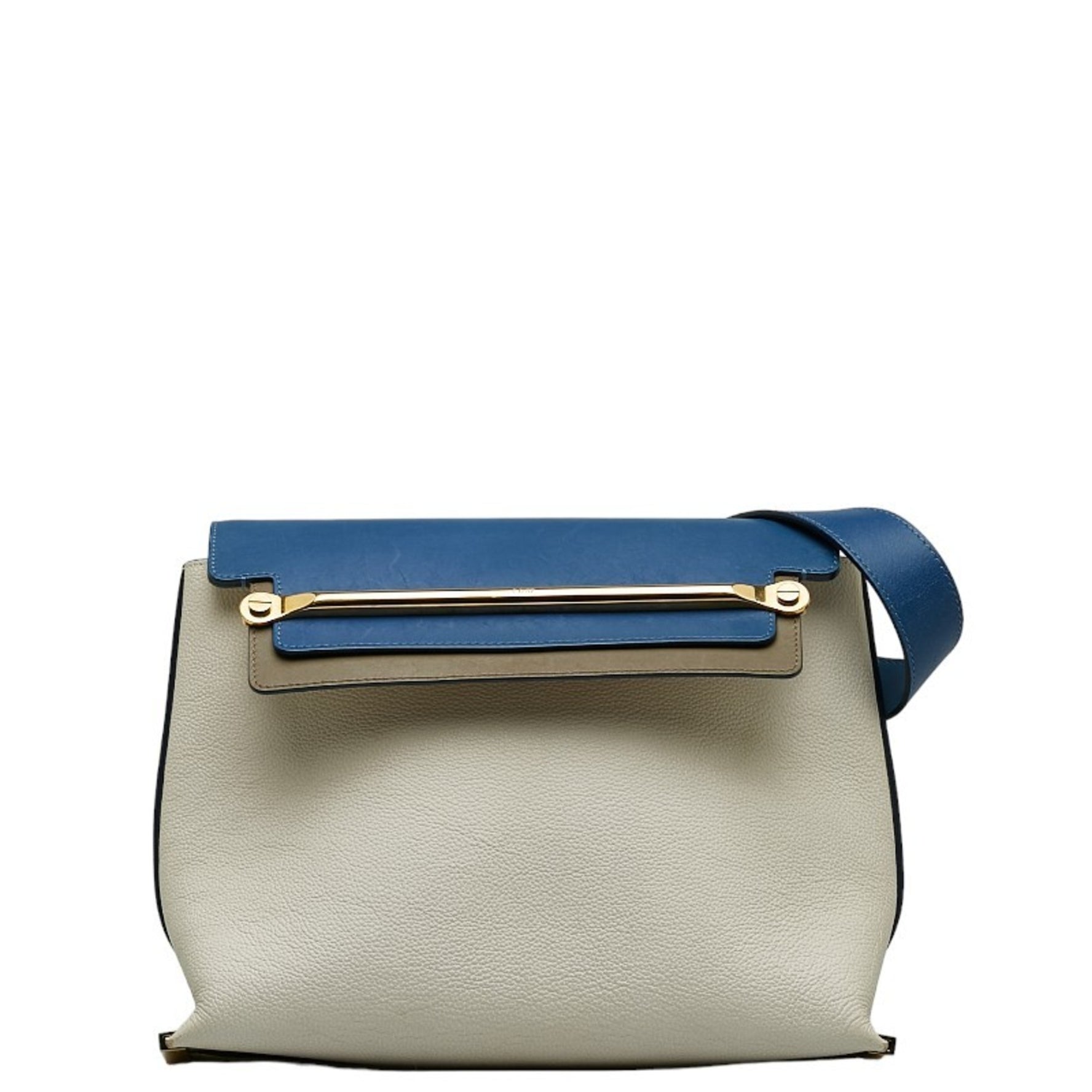 Chloé Chloe KU Bicolor Chain Shoulder Bag Ivory Navy Leather