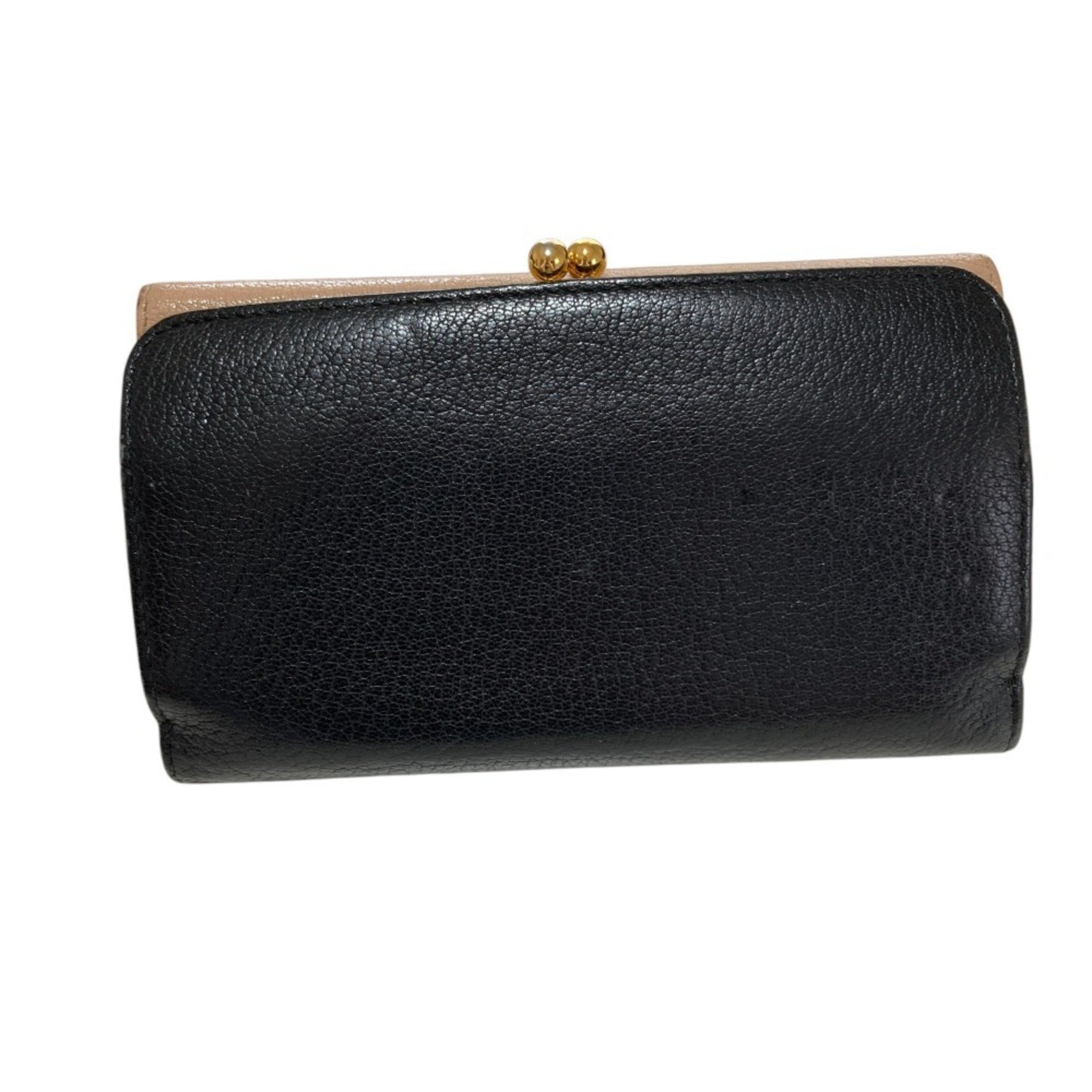 Miu Miu miumiu Miu Leather Ribbon Bicolor Clasp Purse Long Wallet Black x Pink