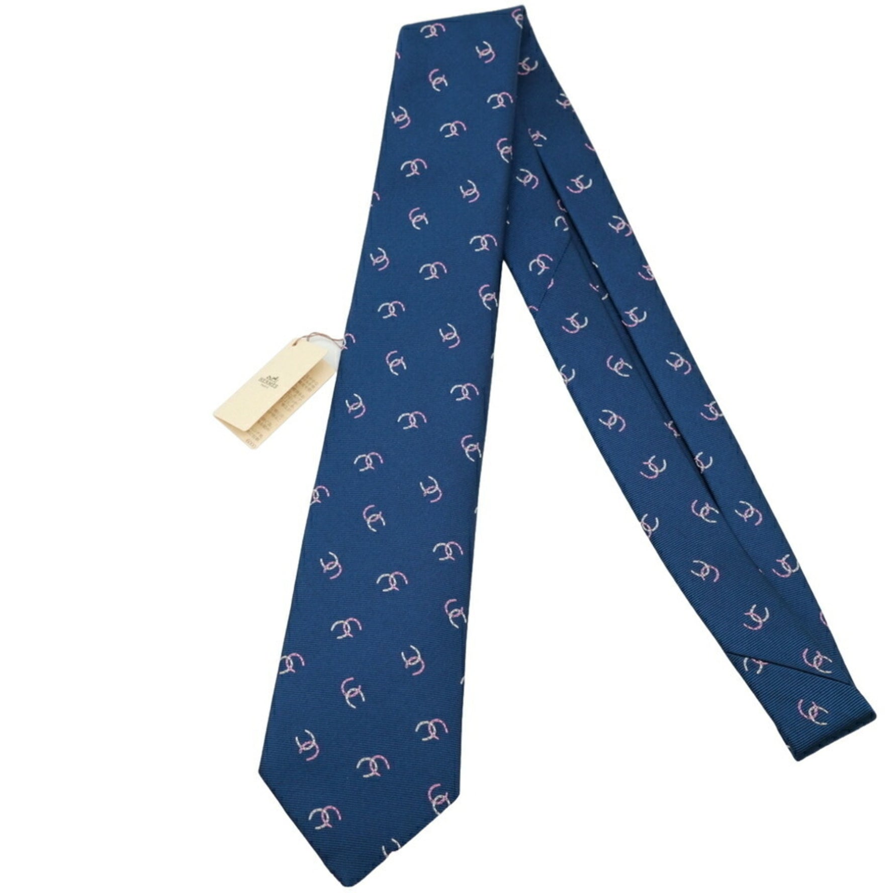 HERMES Tie Horseshoe Lucky 100% Silk Blue Pink