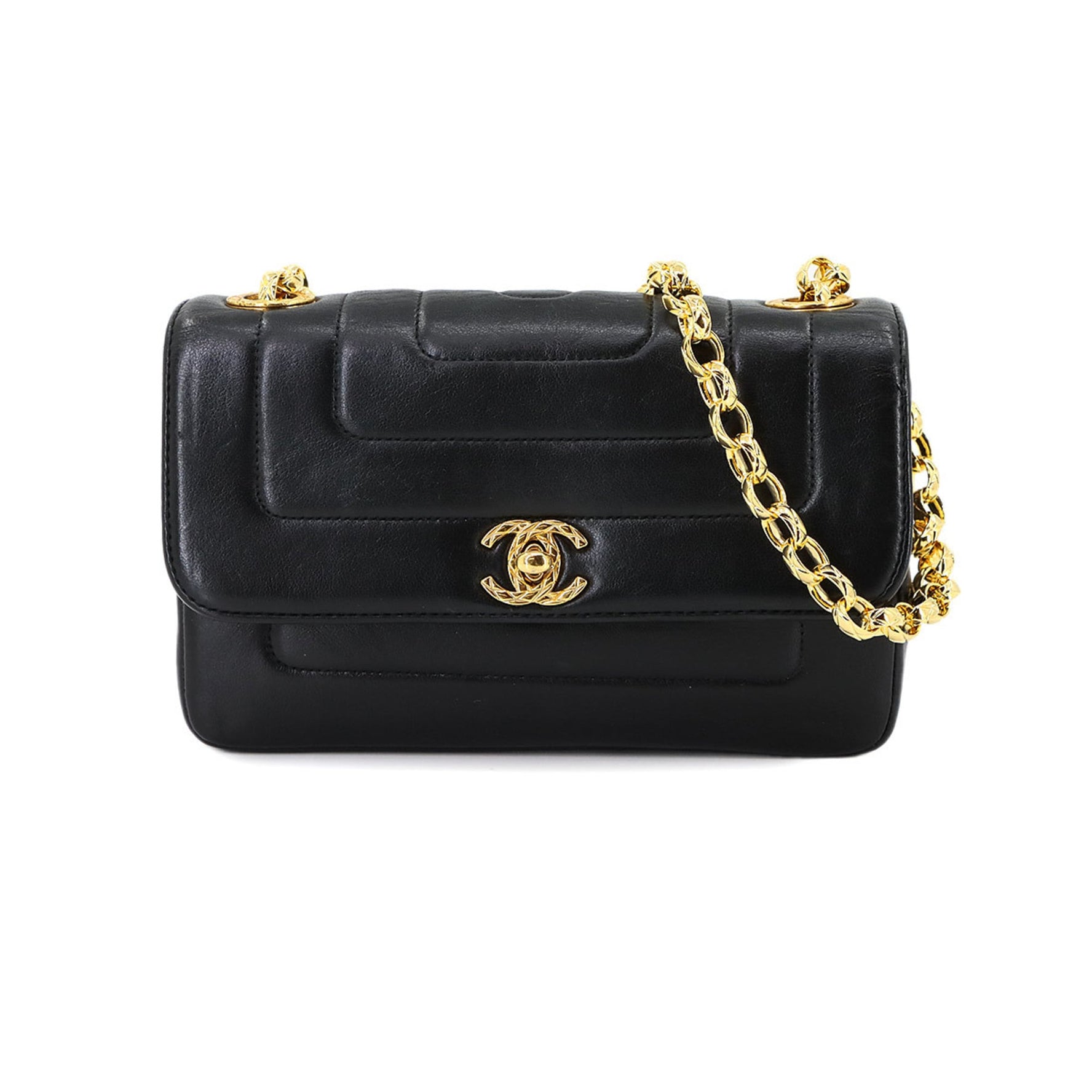 CHANEL Bejeweled Chain Shoulder Bag in Lambskin with Gold Hardware. Matelasse Bag.