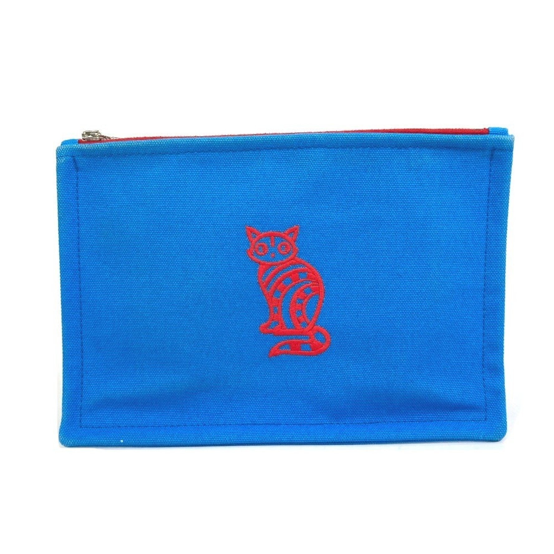 HERMES MITSOU Cat Yachting PM Pouch, King of Cats, Canvas, Blue x Red