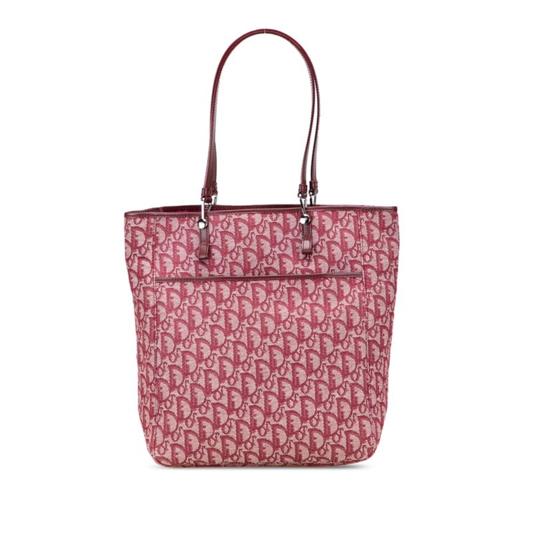 Christian Dior Dior Trotter Tote Bag Shoulder Wine Red Canvas Leather