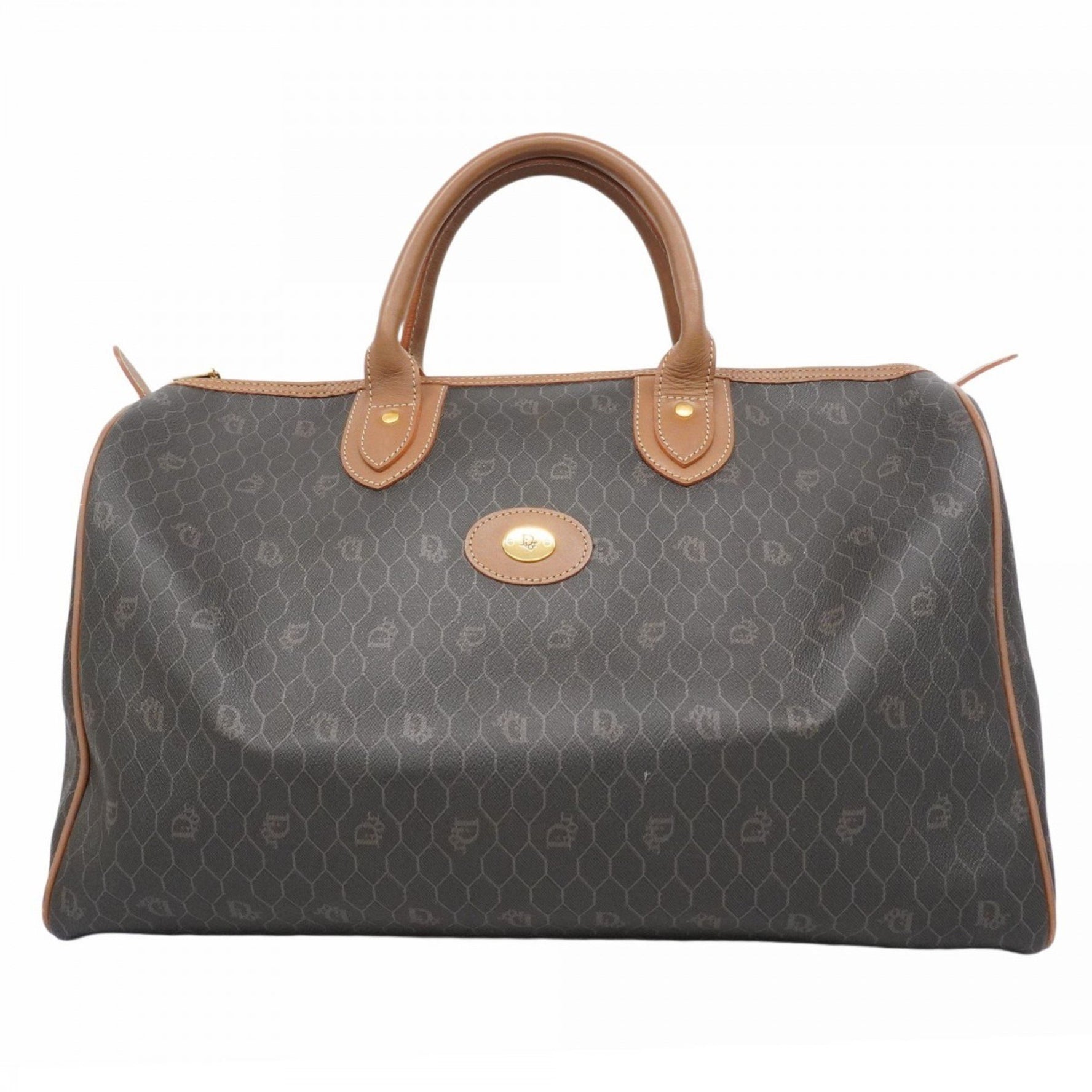 Christian Dior Boston Bag Honeycomb Gray Brown Men's