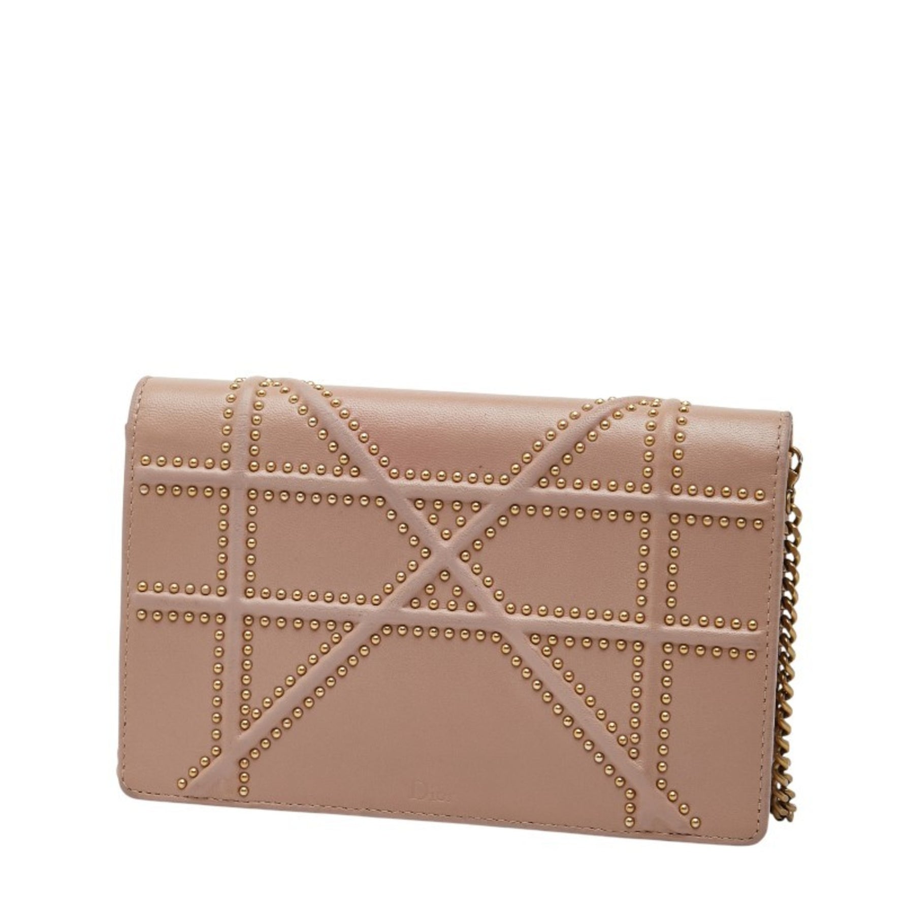Christian Dior Dior Studded Diorama Crossbody Chain Wallet Shoulder Bag in Pink Beige Leather