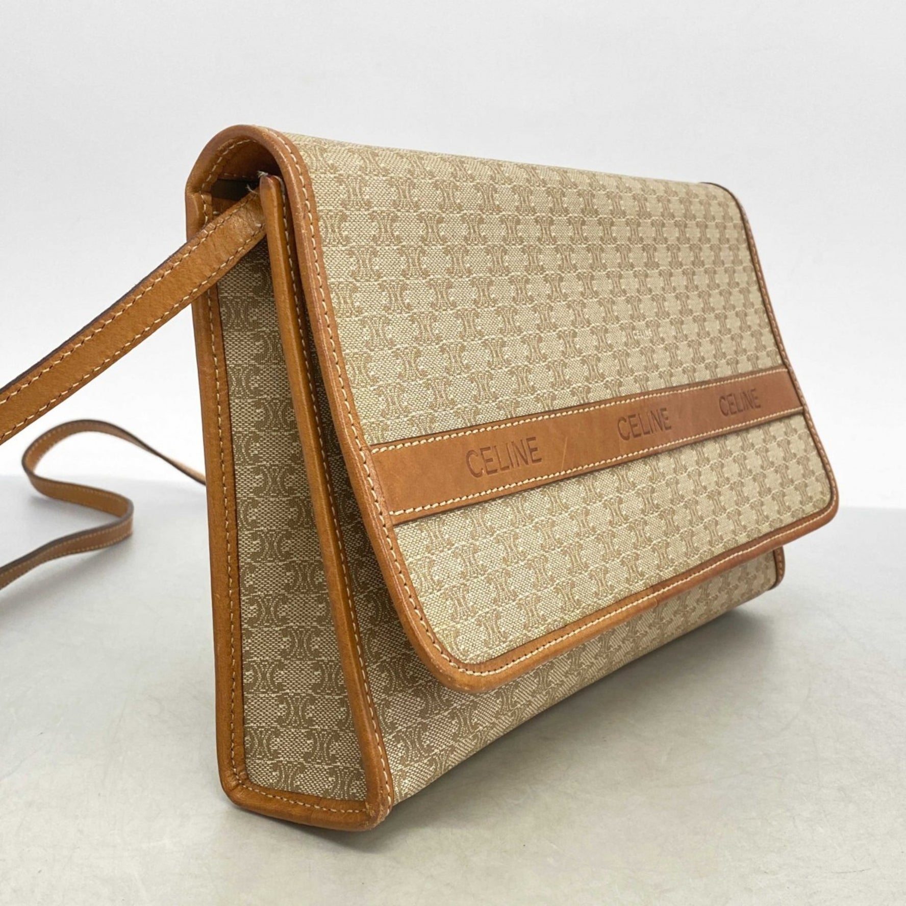 Celine Shoulder Bag Macadam Beige Brown