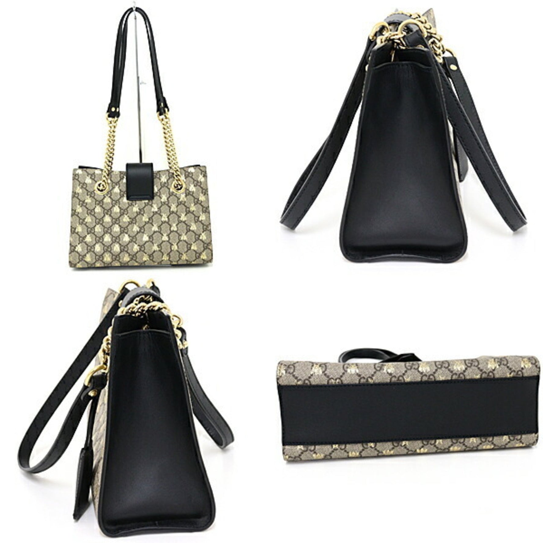 GUCCI Padlock Small Shoulder Bag Bee GG Supreme Leather Beige/Ebony Black