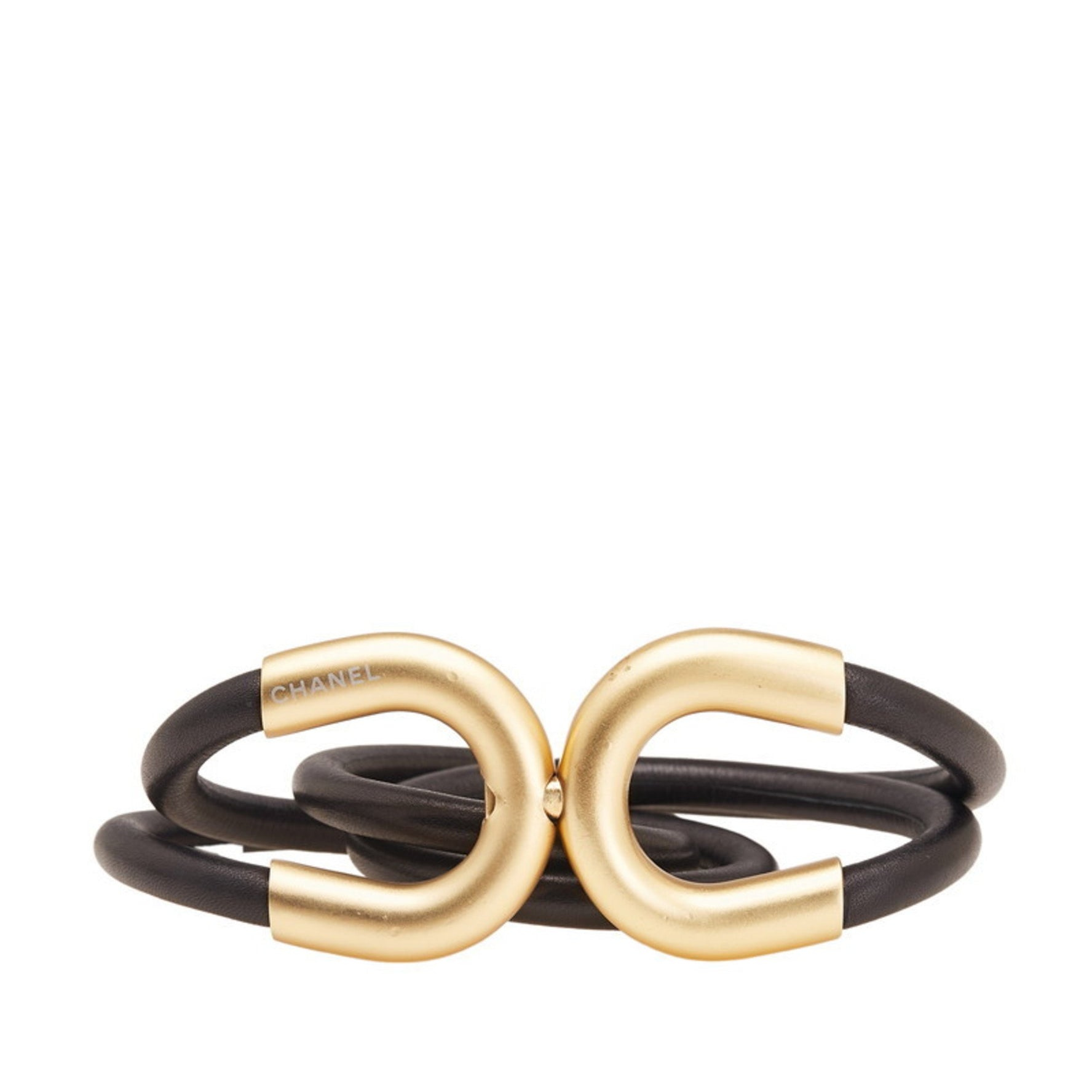 Chanel belt, black and gold plated leather