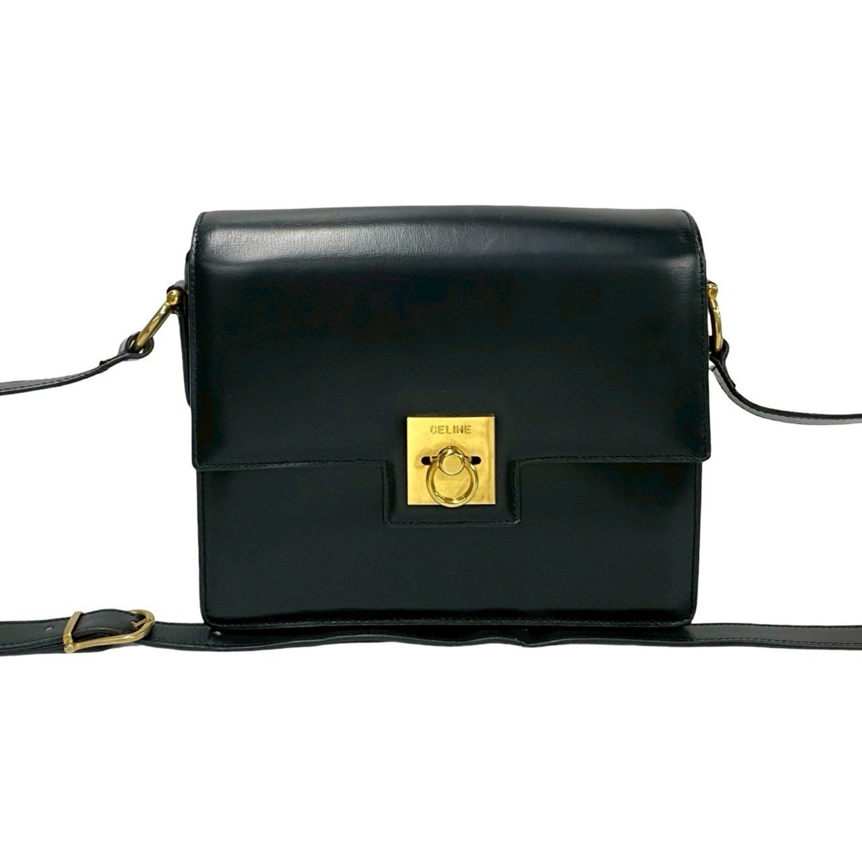 CELINE Logo Ring Hardware Calfskin Leather Shoulder Bag/Pochette/Sacoche