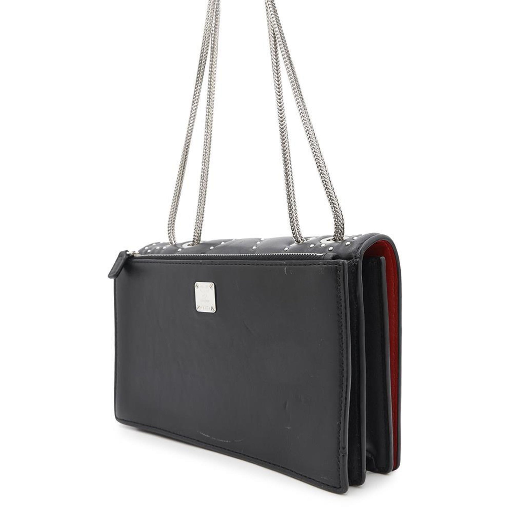 MCM Chain Shoulder Bag Studs Leather Black