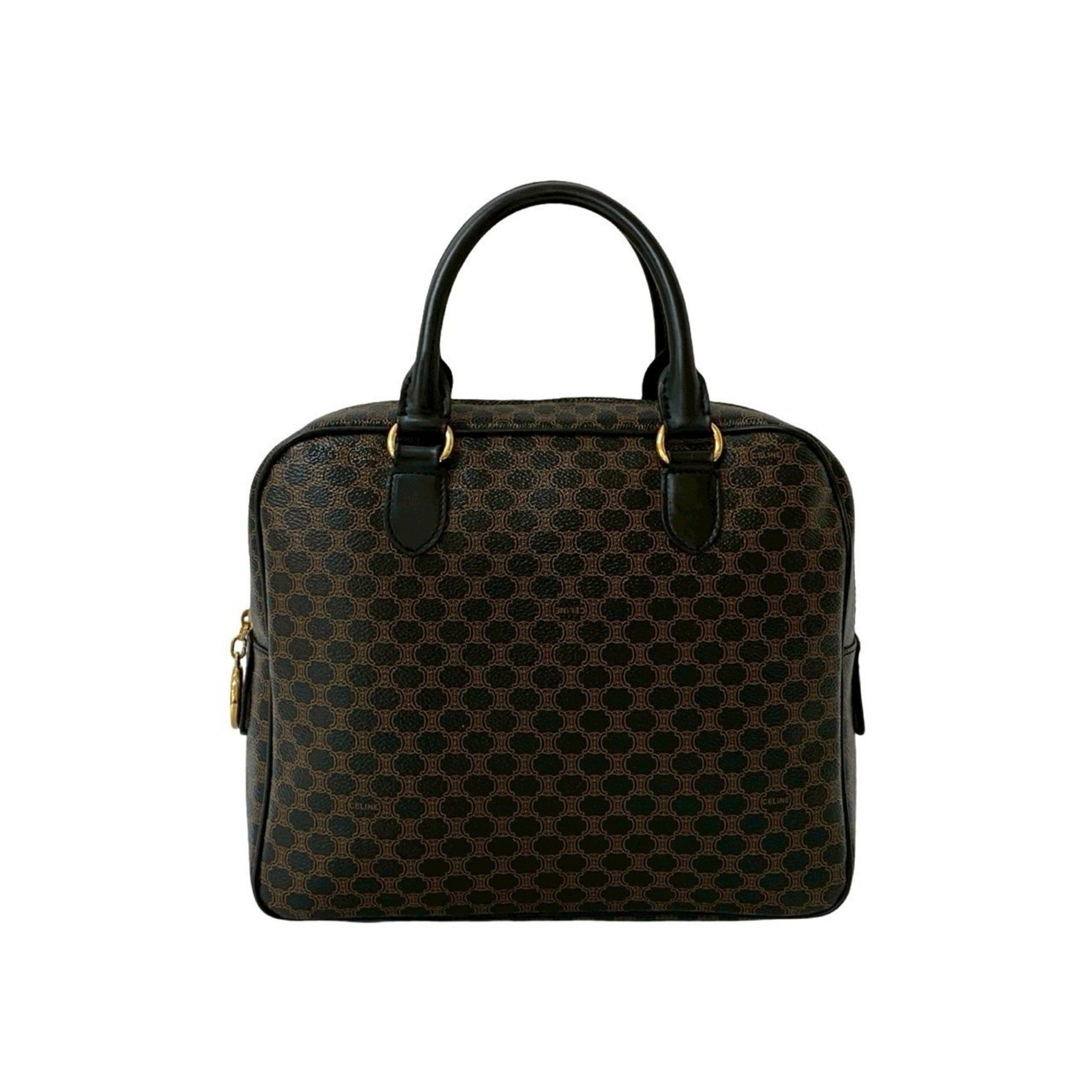 CELINE Macadam Blason Pattern Leather Handbag/Boston Bag, Black/Brown, 402-1