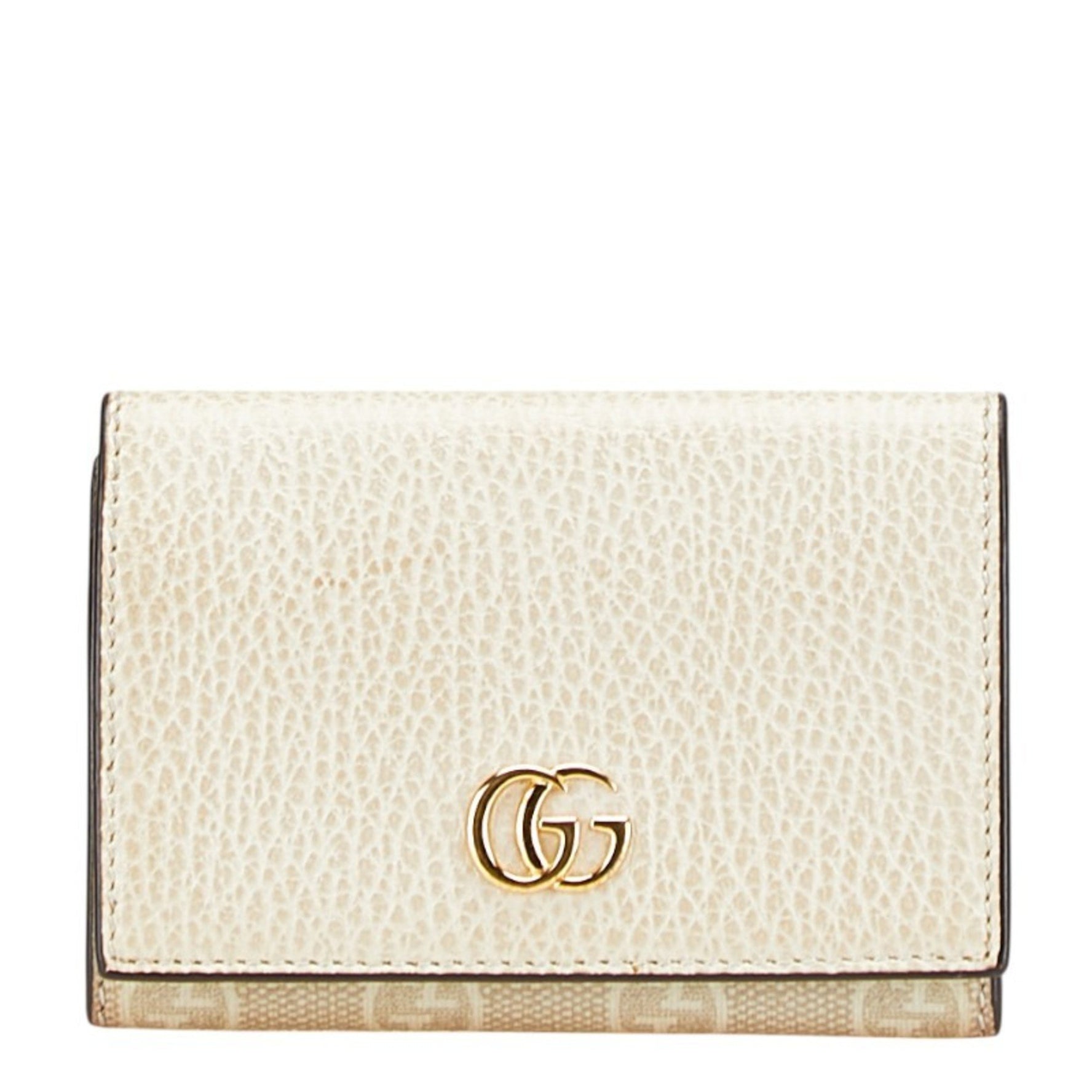 Gucci GG Supreme Card Case Beige Ivory Leather PVC Women's GUCCI