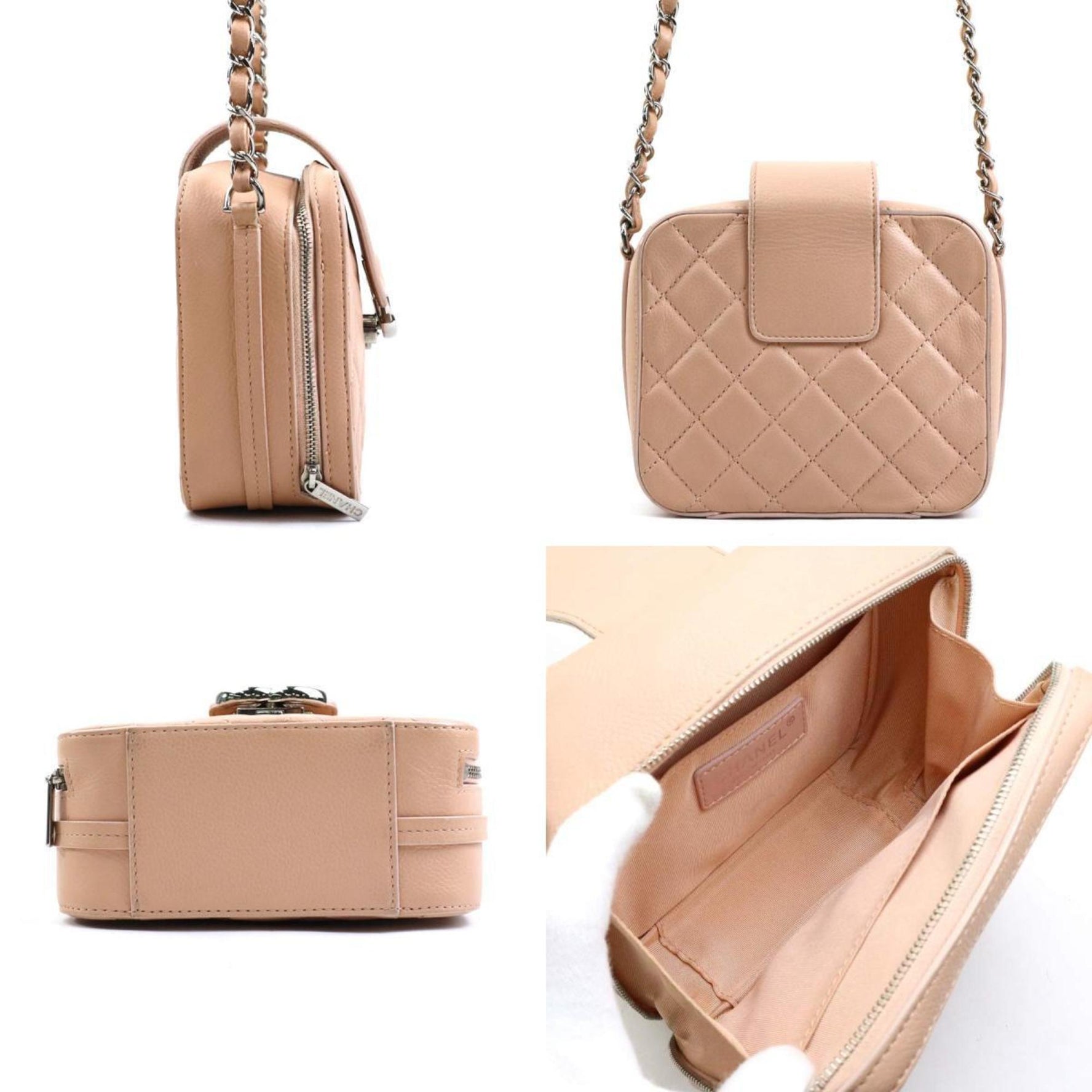 CHANEL Shoulder Bag Caviar Skin Leather Pink Beige Silver Women's e59719a