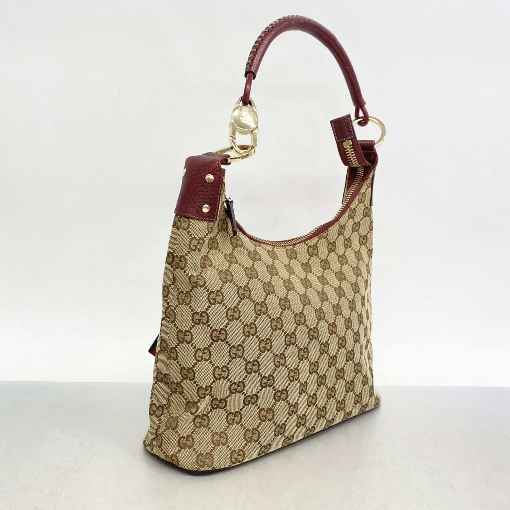 Gucci Shoulder Bag GG Canvas Beige Bordeaux