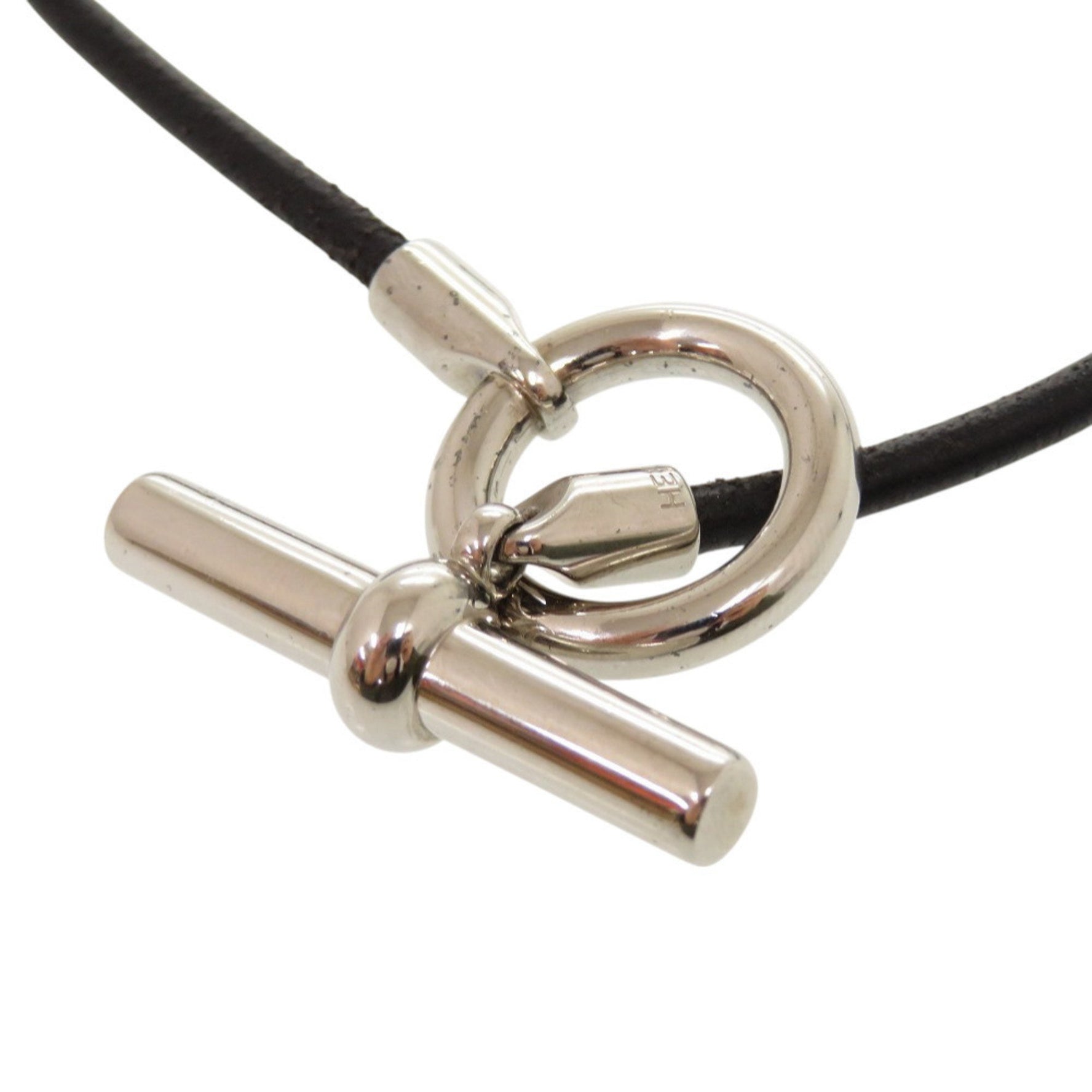 Hermès Grennan Leather with Silver Hardware Double Bracelet 0184 HERMES