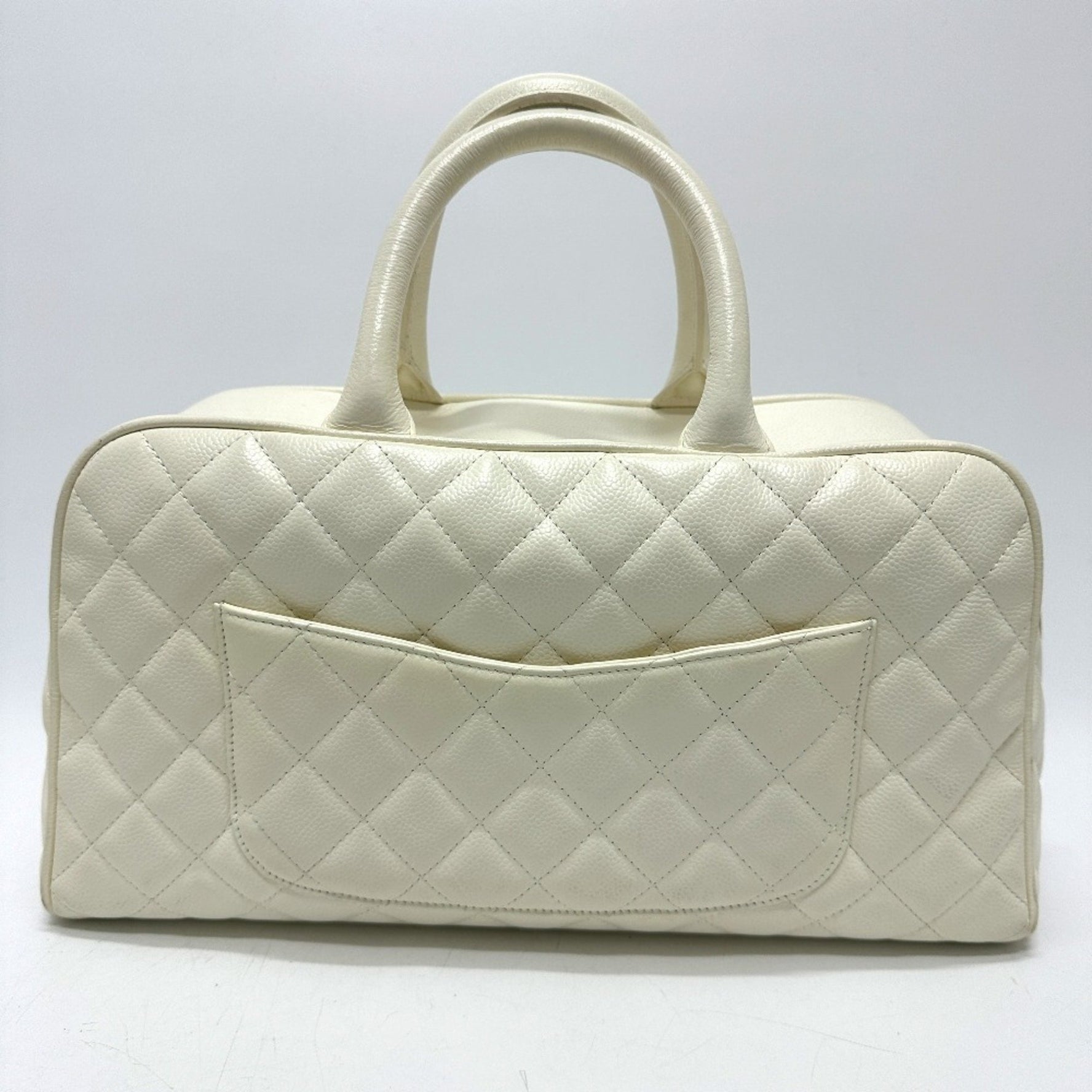 CHANEL CC Coco Mark Boston Bag, Quilted Matelasse Handbag, Caviar Skin