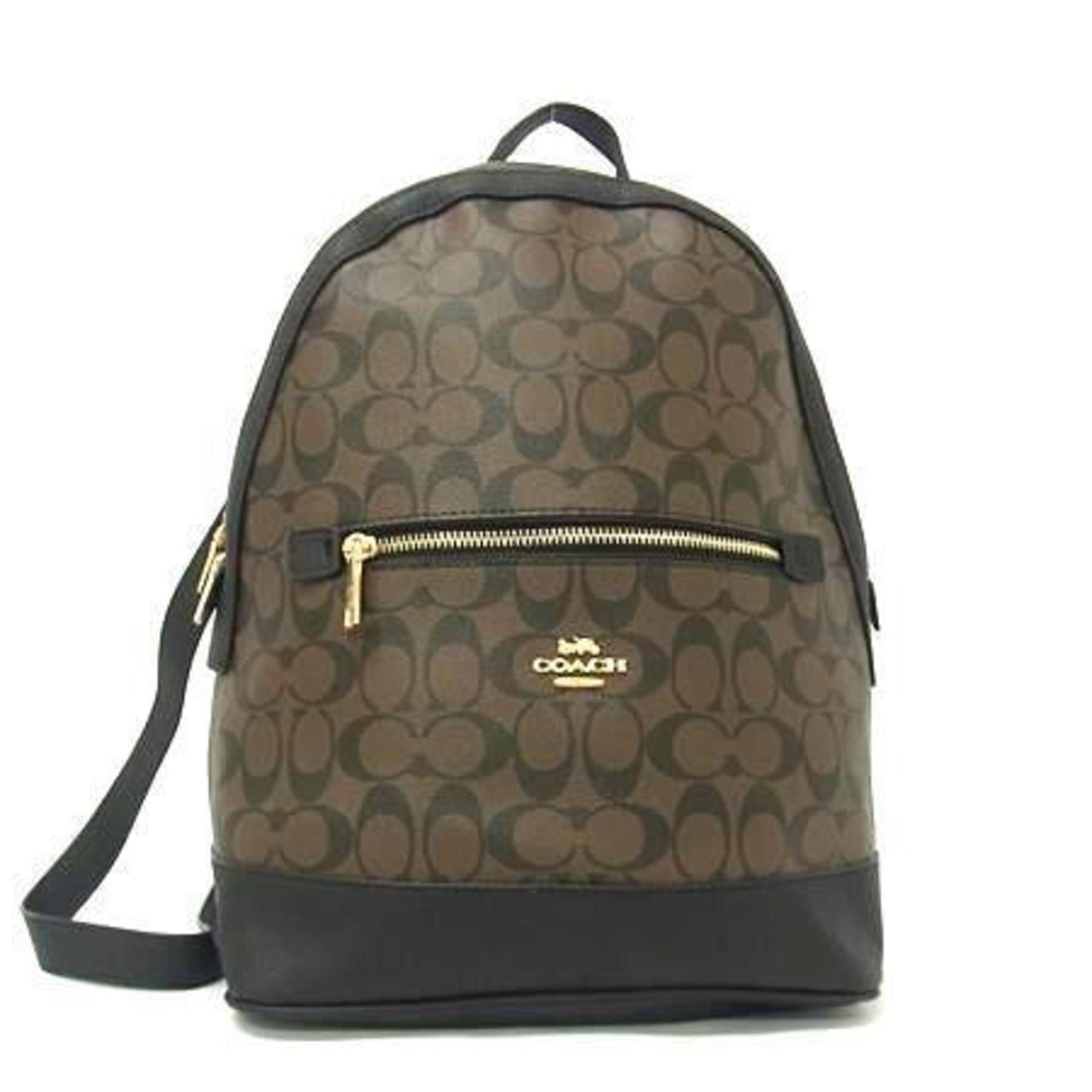 COACH Kenley Signature Backpack in Brown and Black Leather