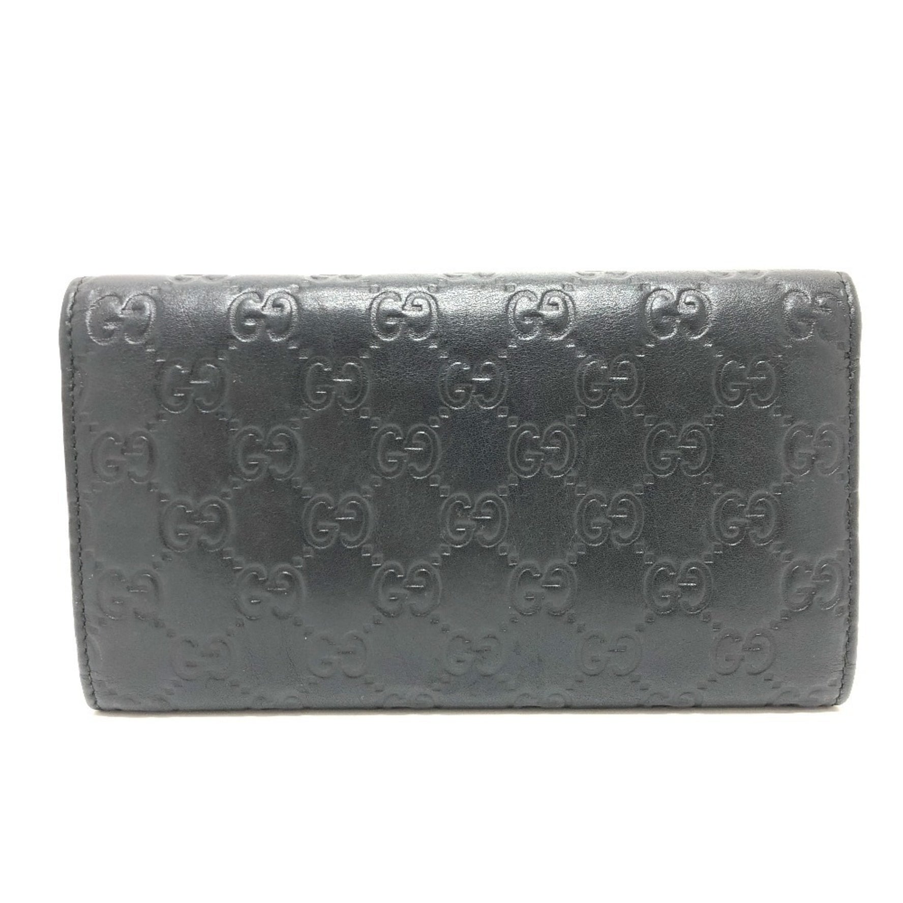 GUCCI Shima Line GG Wallet Long Embossed All-over Pattern Tri-fold Leather