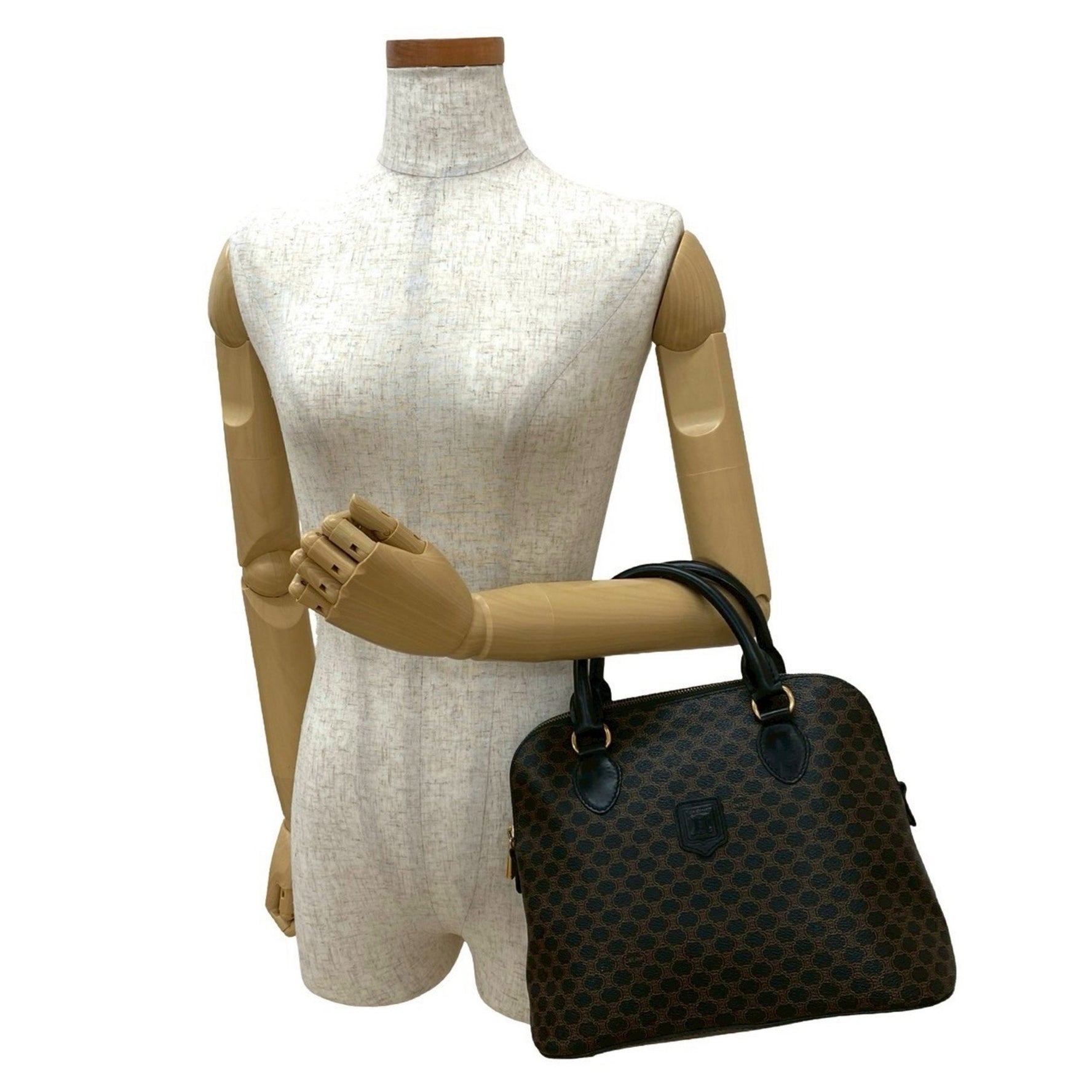 CELINE Macadam Blason Triomphe Leather Handbag/Mini Tote Bag, Black