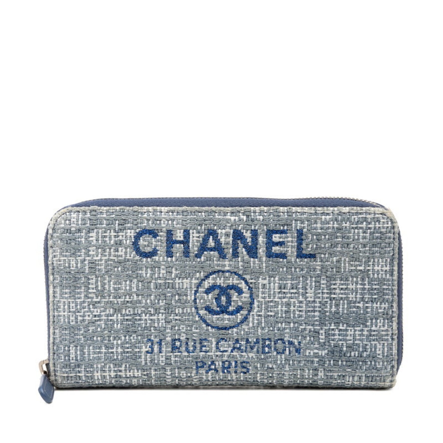 CHANEL Coco Mark Deauville Long Wallet with Round Zipper, Tweed and Leather