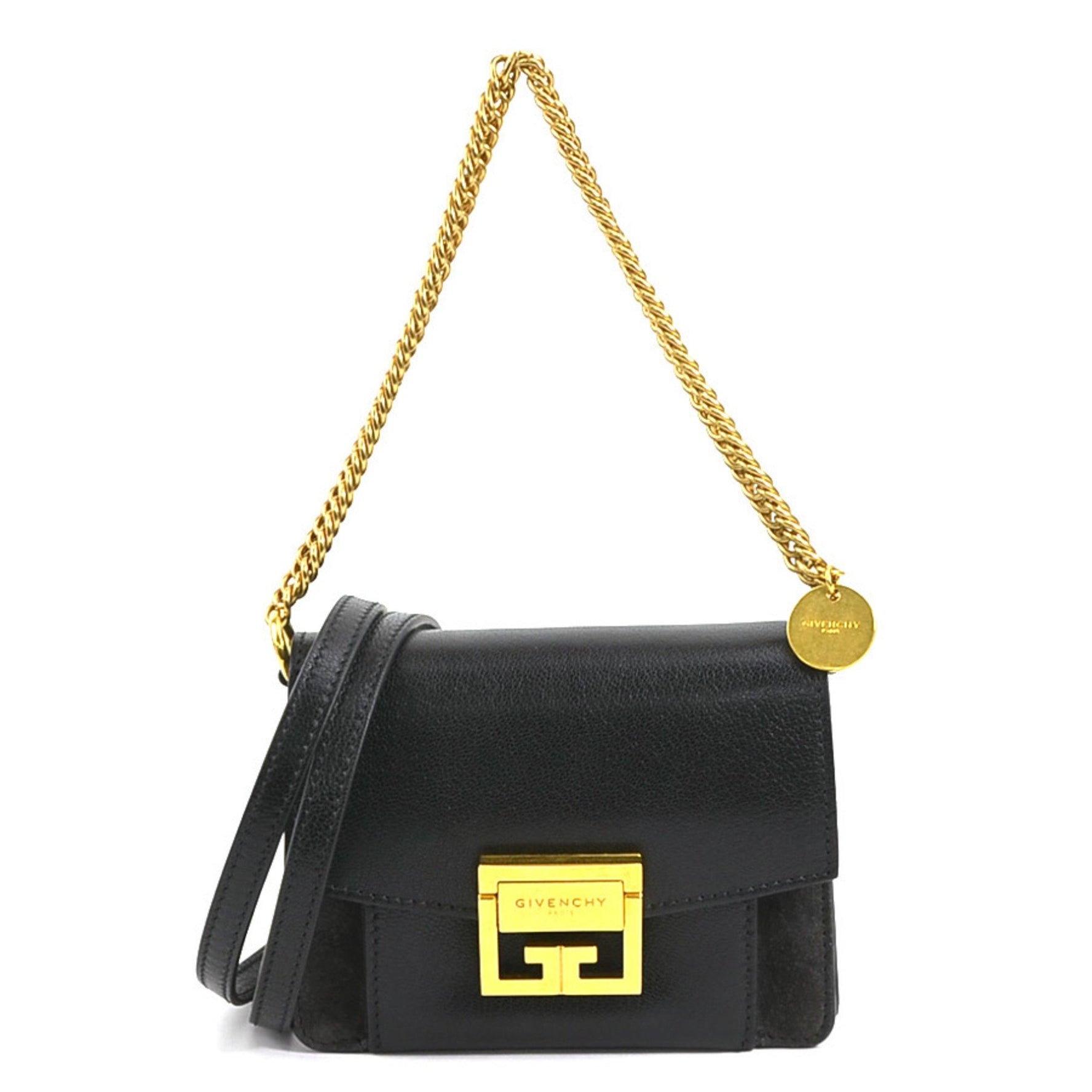 Givenchy handbag shoulder bag leather suede black dark gray gold