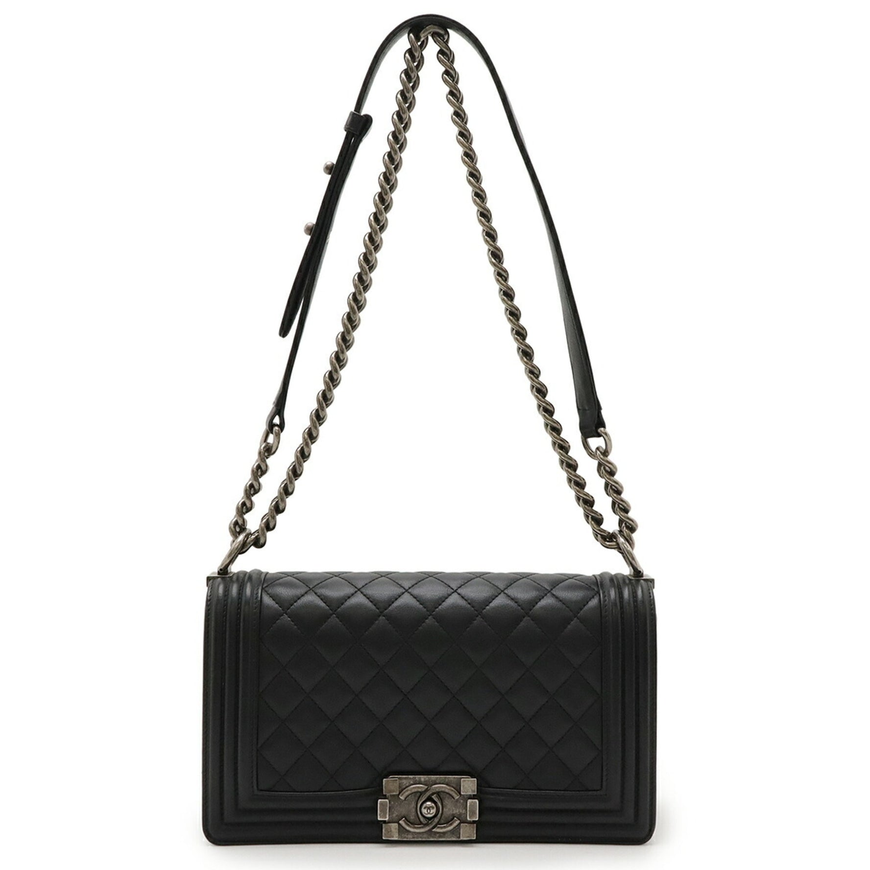 CHANEL Boy 25 Coco Mark Chain Shoulder Bag in Calfskin Leather