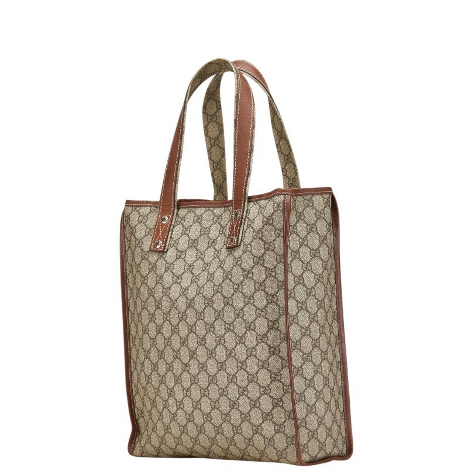Gucci GG Supreme Sherry Tote Bag Beige Brown Leather
