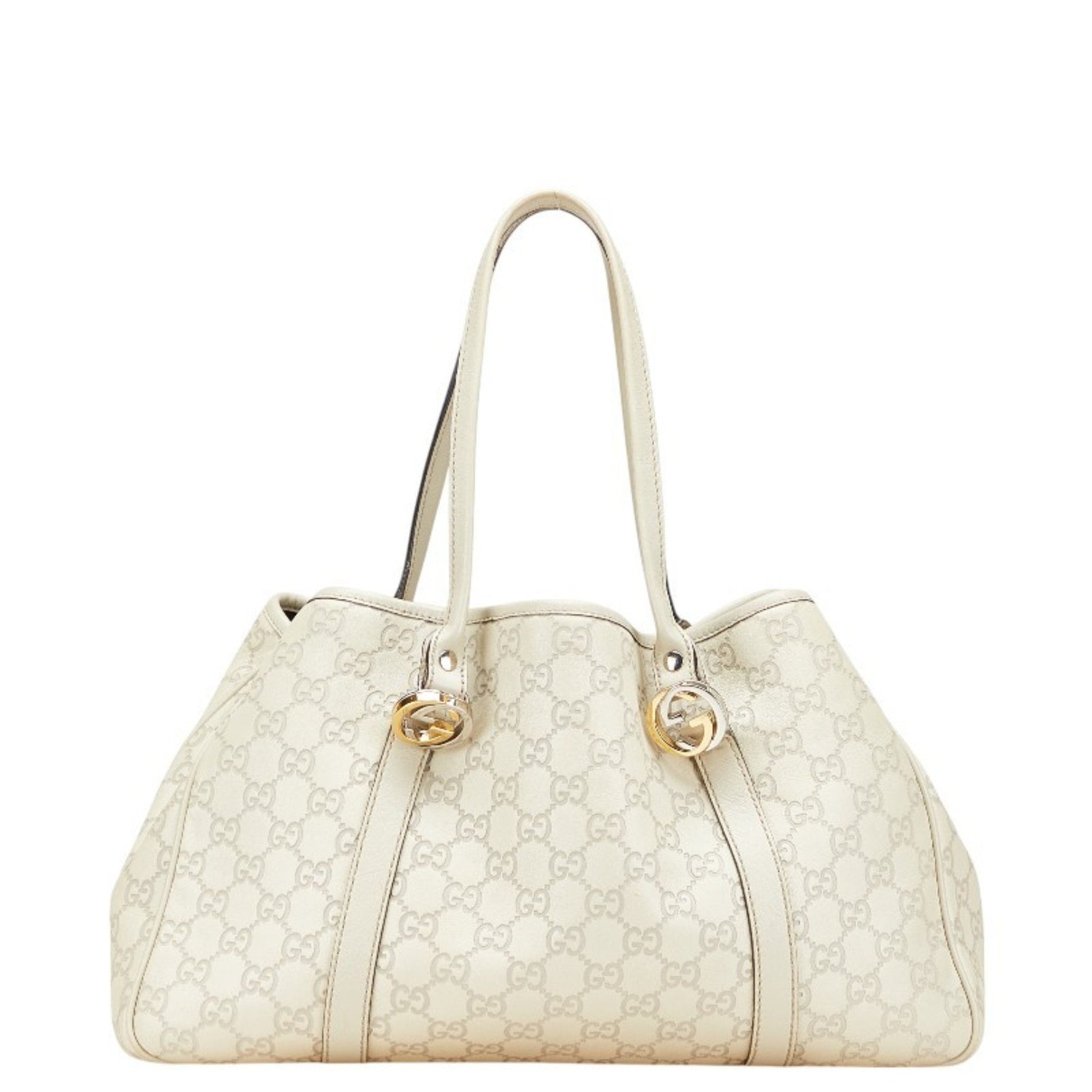 Gucci Guccissima GG Twins Tote Bag Shoulder Ivory Gray Leather