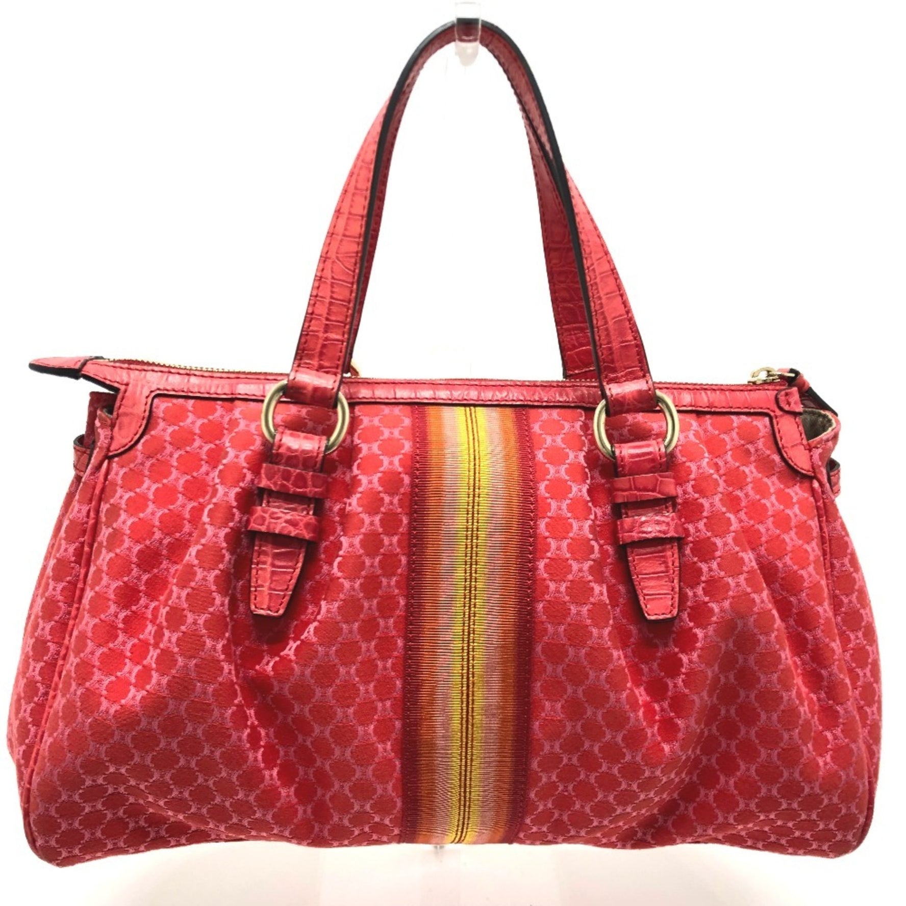 CELINE Macadam Tote Bag, Canvas/Leather, Red