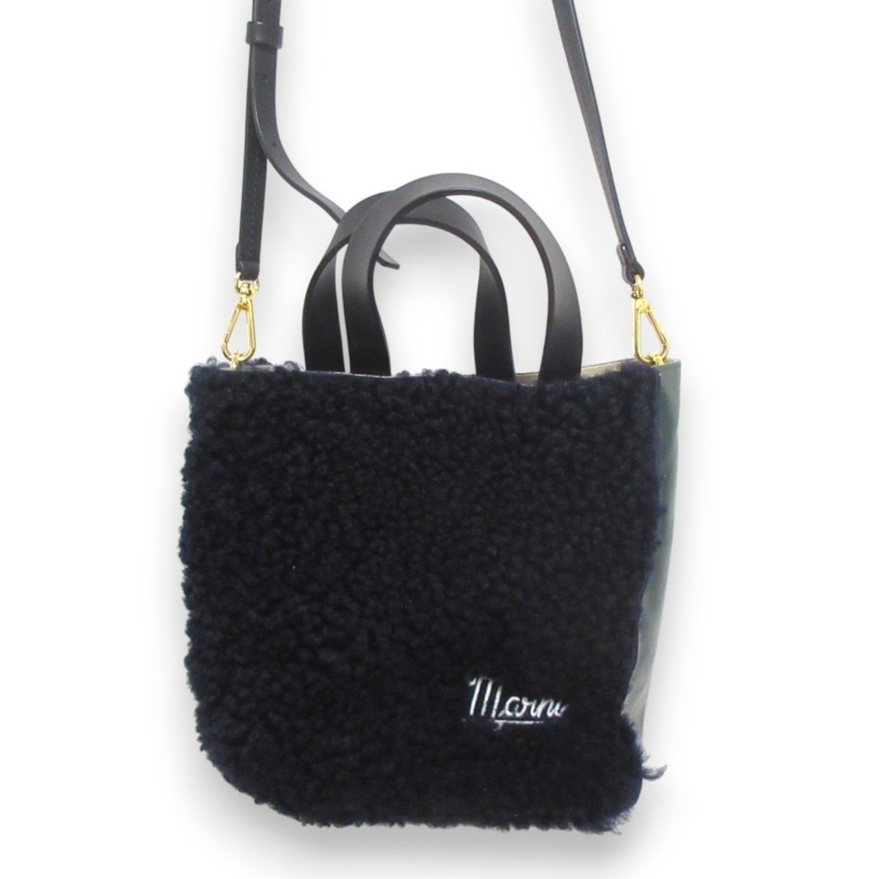 MARNI MUSEO SOFT sheepskin & calfskin combination boa x leather 2way shoulder handbag for women