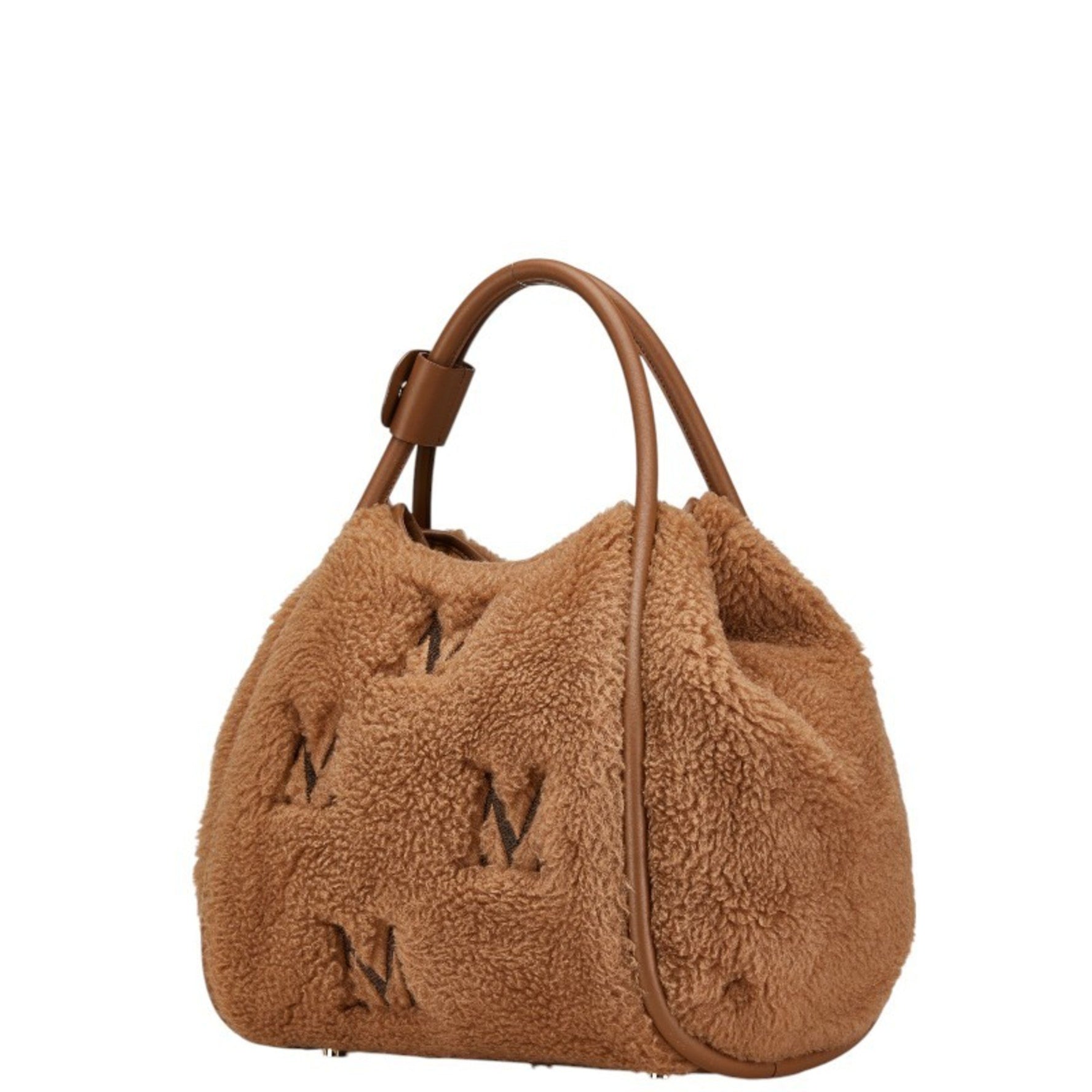 Max Mara Marine Teddy Bear Shopping Bag Handbag Shoulder Fur Leather