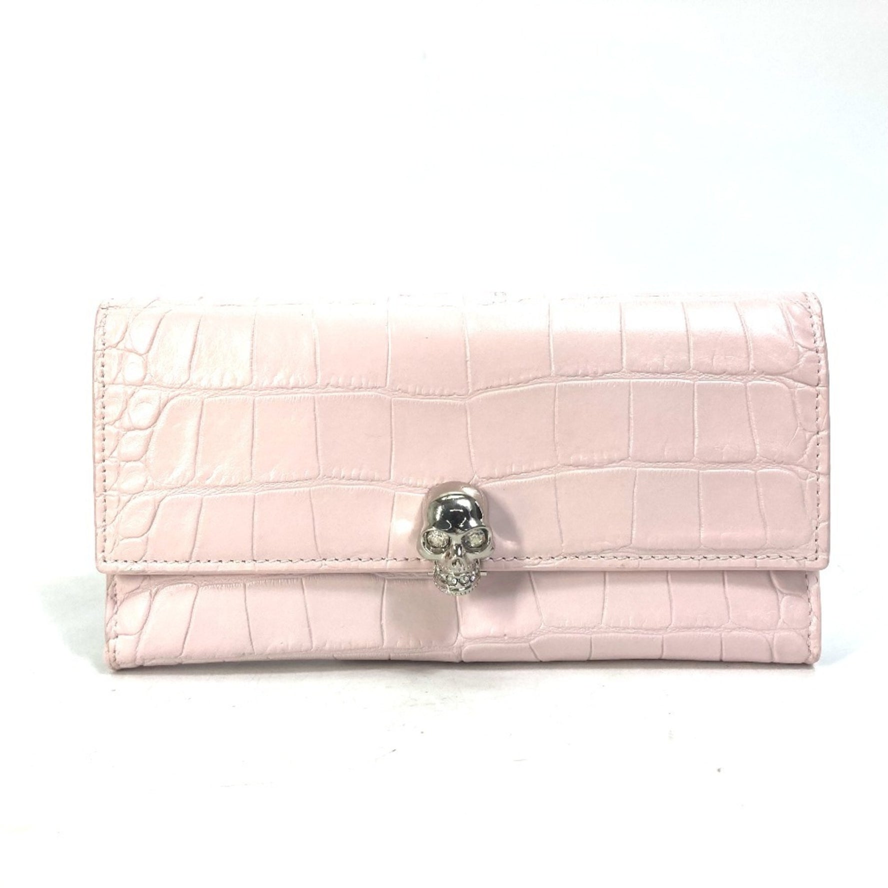 Alexander Wang Rhinestone Skull Long Wallet Embossed  Leather Women's Pink